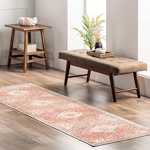 nuLOOM Serenity - Alfombra de pasillo ultra fina lavable a máquina, 2 pies 6 pulgadas x 8 pies, color melocotón
