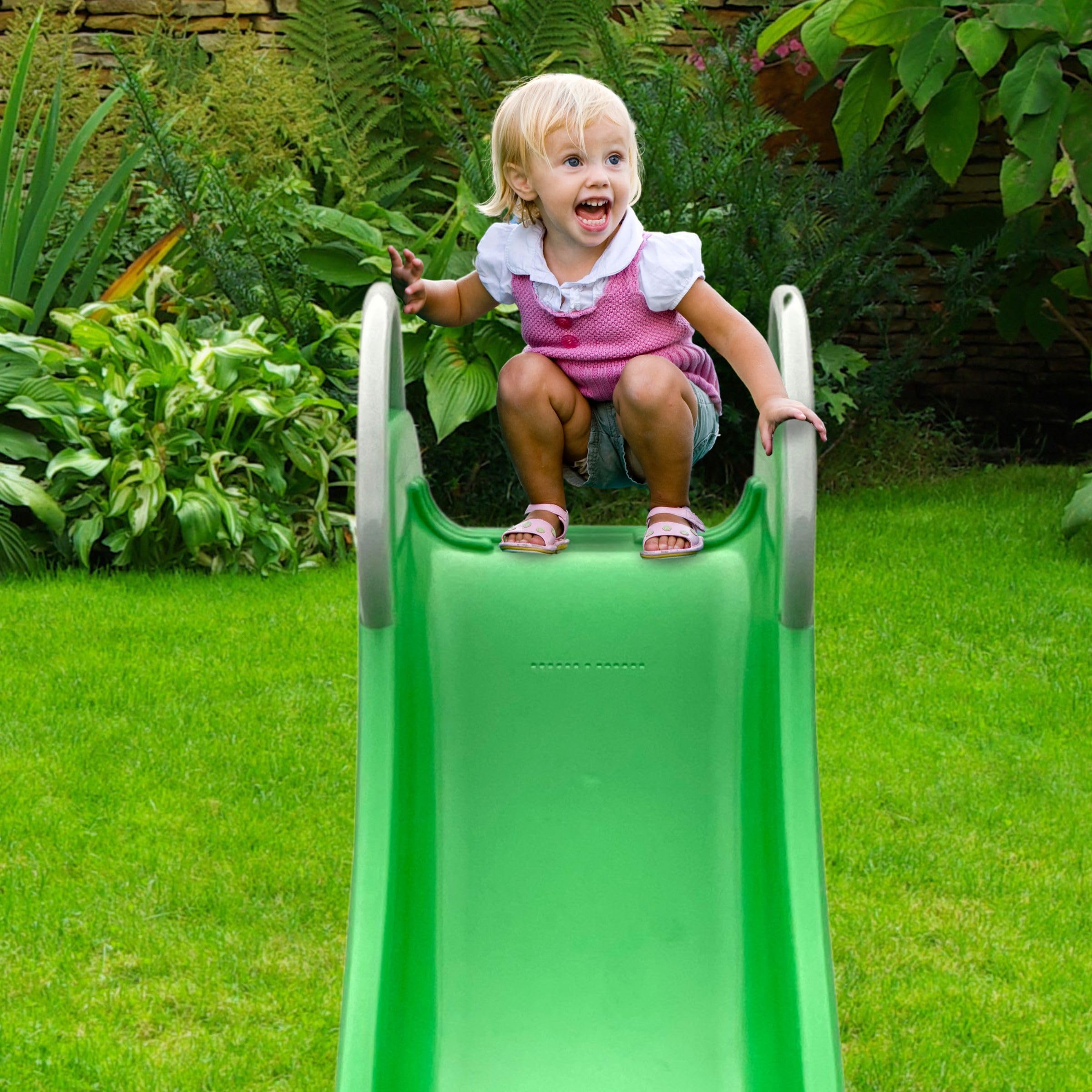 HyperMotion Scivolo per Bambini 3+, Grande Scivolo da Giardino con Scala, Lunghezza 185 cm, Portata Max 45 kg, Indipendente per Esterno, Verde