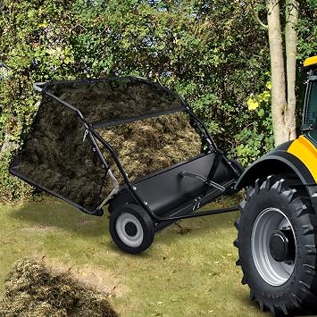 Professional Lawn Sweeper for Tractors - 112cm Wide Sweeping Width, 25 Cubic Foot Collection Bag, Adjustable Brush - Effortless Leaf & Debris Cleanup Black 44