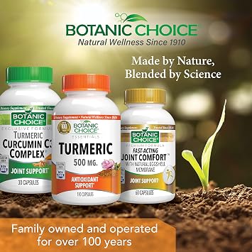 Botanic Choice Premium Turmeric Antioxidant Support - Joint Health Supplement for Adults - 180 Vege Capsules (500 mg each)