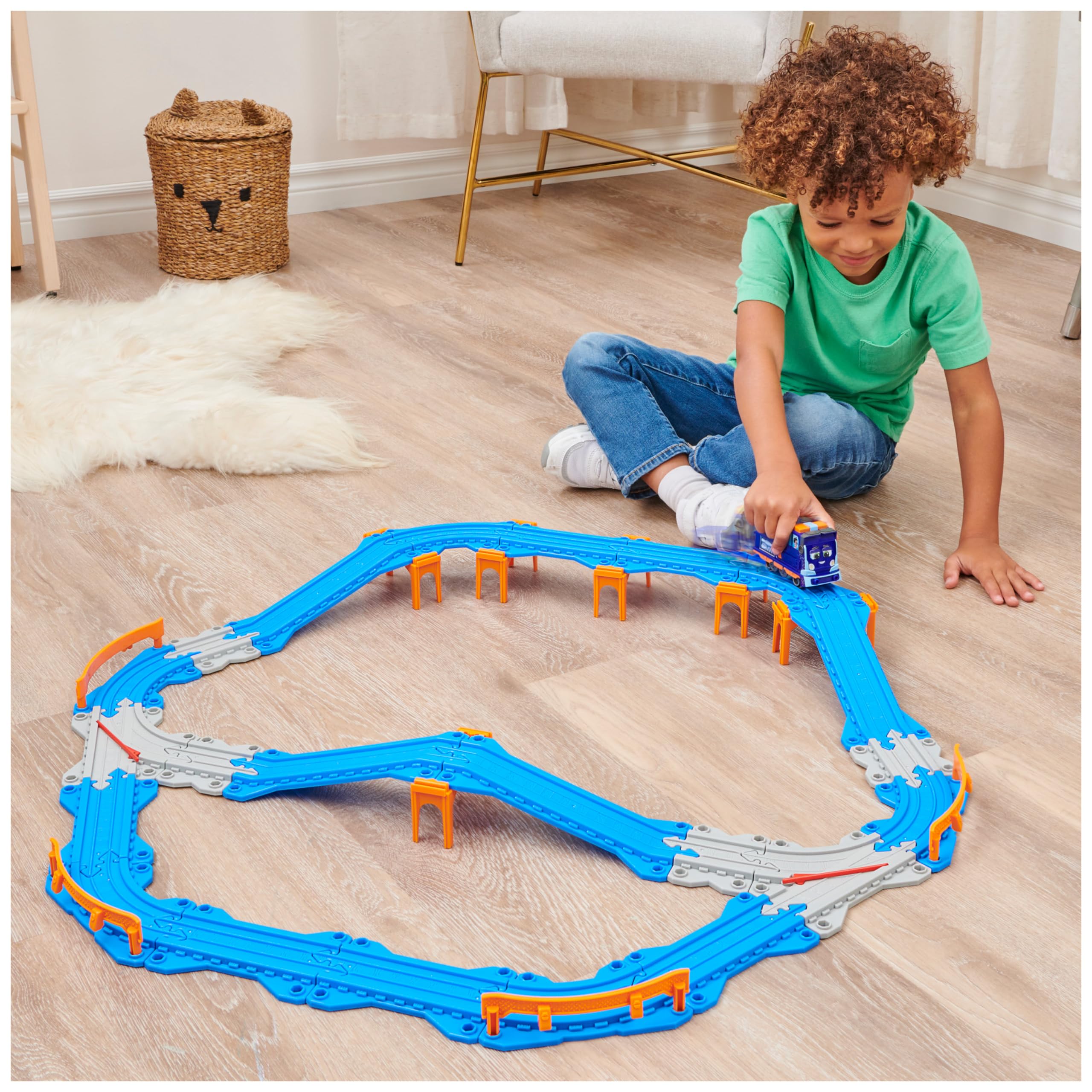 Mighty Express Set da 32 Pezzi connettibili e Trenino Esclusivo di Milo, Giocattoli per Bambini 3+