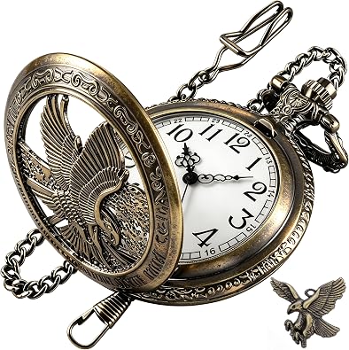 Tiong Pocket Watch Pattern Vintage Quartz Pocket Watches with Chain Christmas Graduation Birthday Gifts Fathers Day