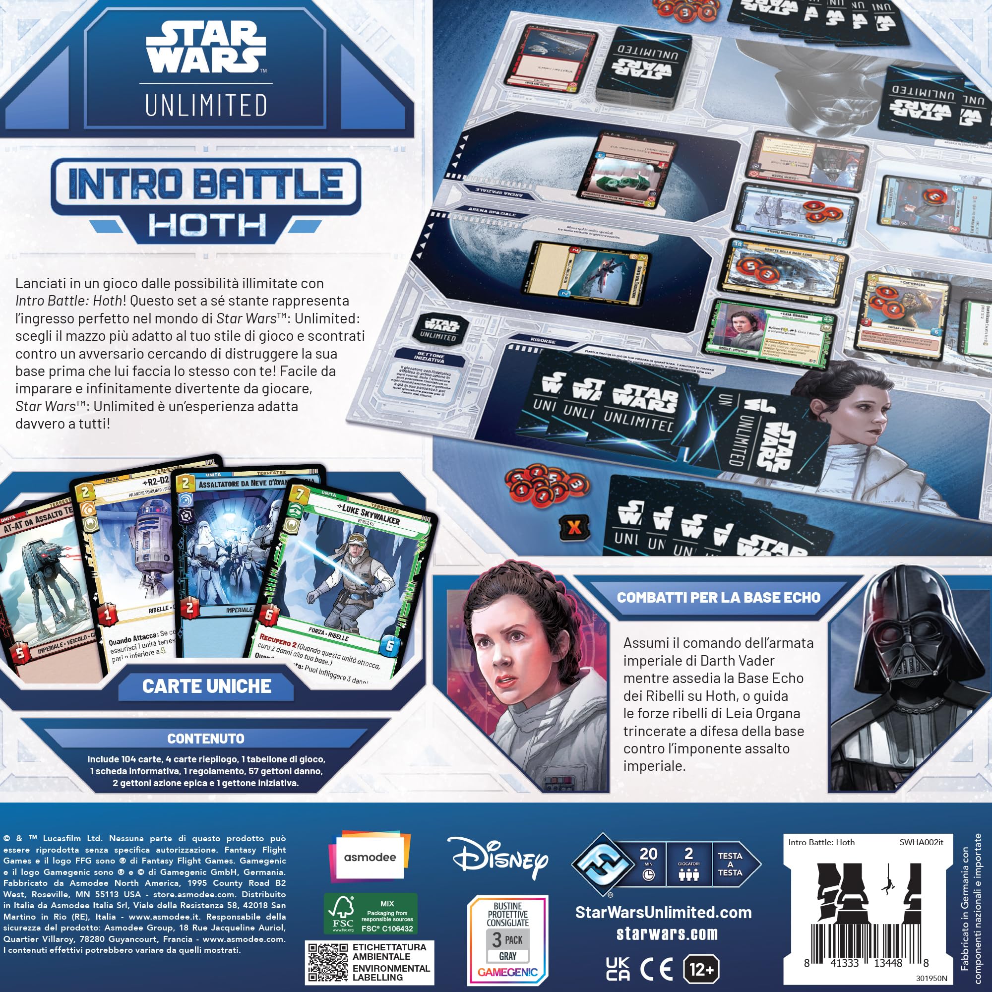 Asmodee Star Wars: Unlimited TCG - Intro Battle Hoth - zestaw startowy kart kolekcjonerskich z gotowymi taliami dla dzieci i dorosłych w wieku od 12 lat, 2+ graczy, 20 minut, włoskie