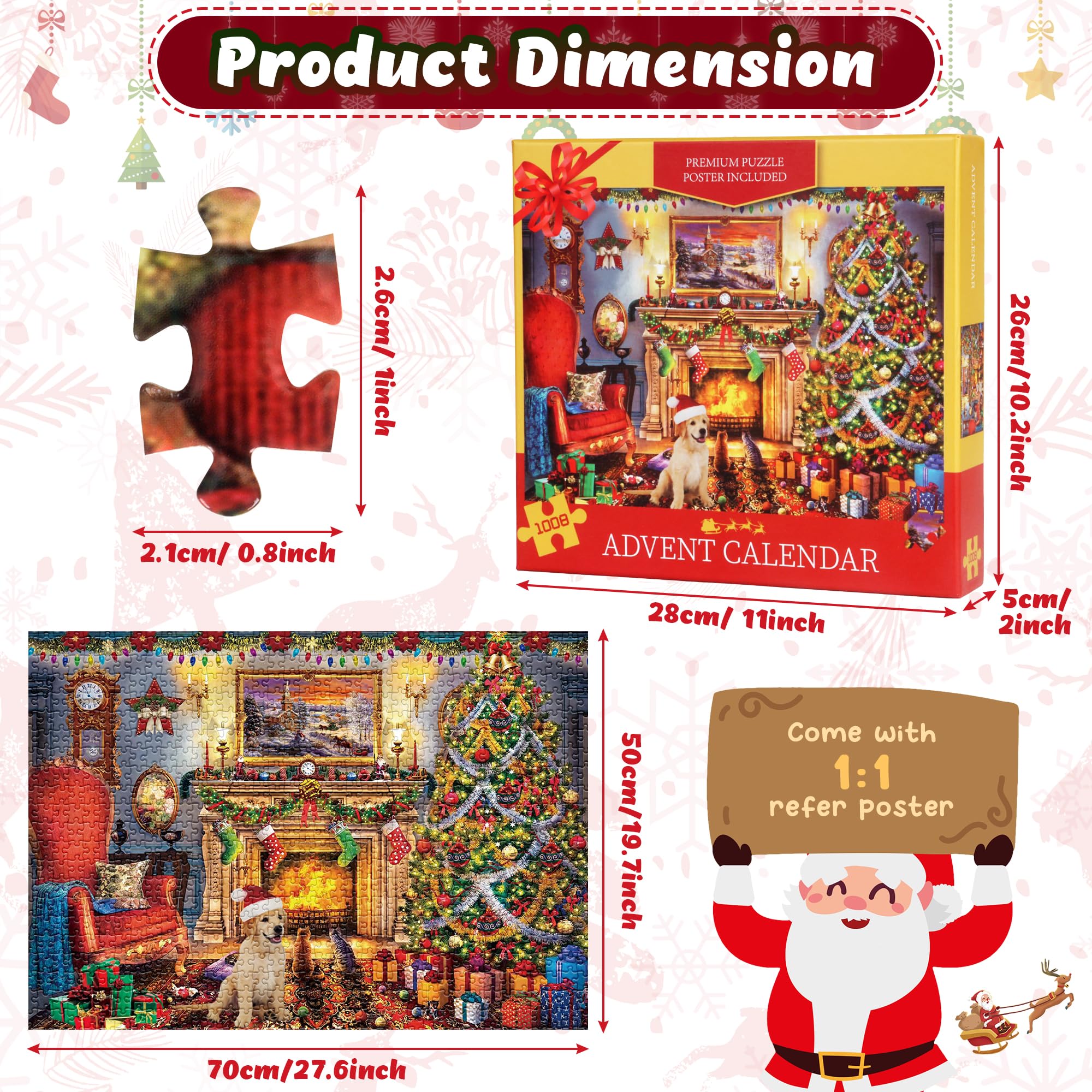 Advent Calendar 2025 Christmas Jigsaw Puzzles, Christmas Countdown Calendar for Kids Teens Adults, 24 Boxes of 1008 Pcs Puzzles Advent Calendars Xmas Gifts Toys for Kids, G7165