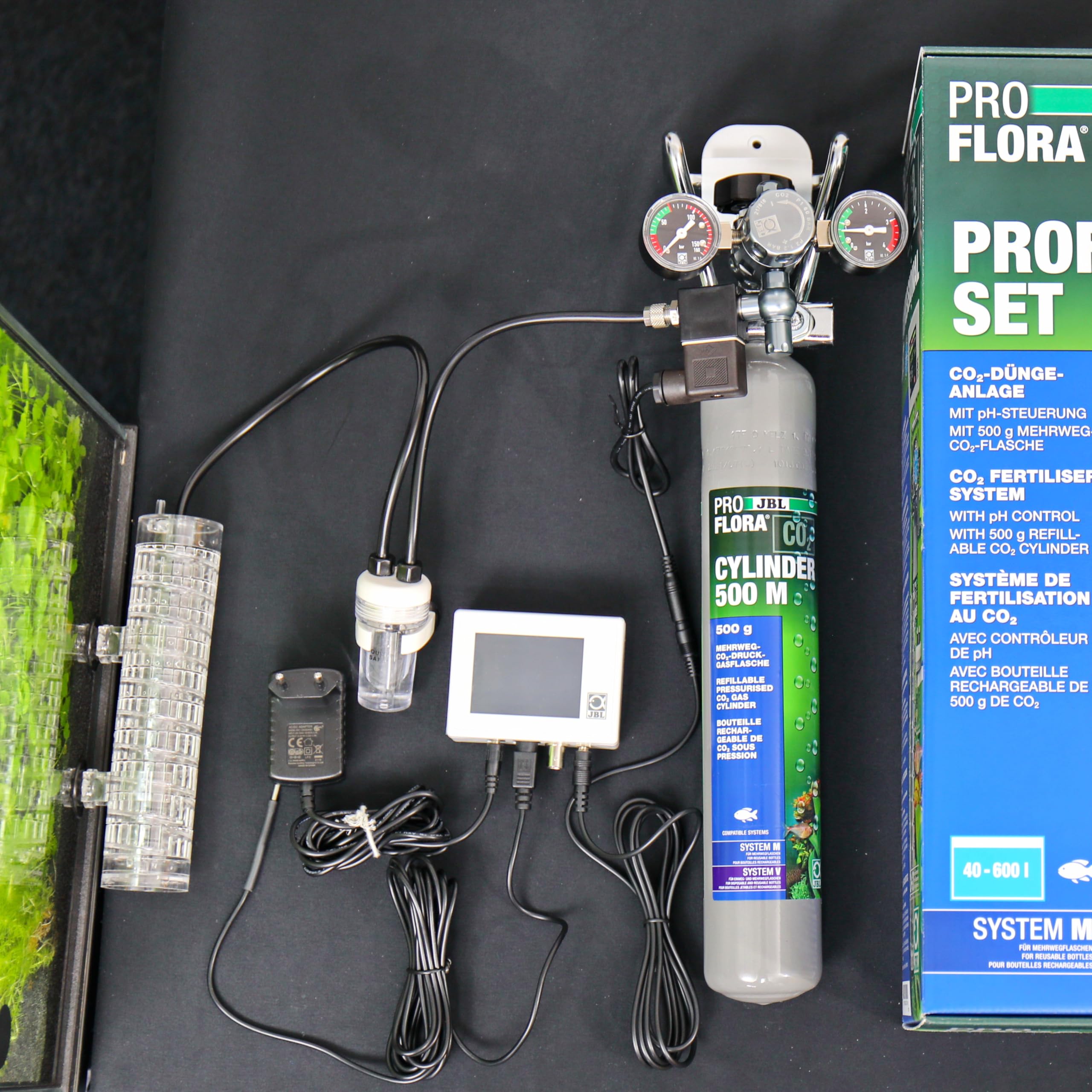 JBL PROFLORA CO2 Professional Set M - Juego Completo de Fertilizante de CO2 para 40-600 l, con Control automático de CO2 y pH, Botella Reutilizable y Accesorios