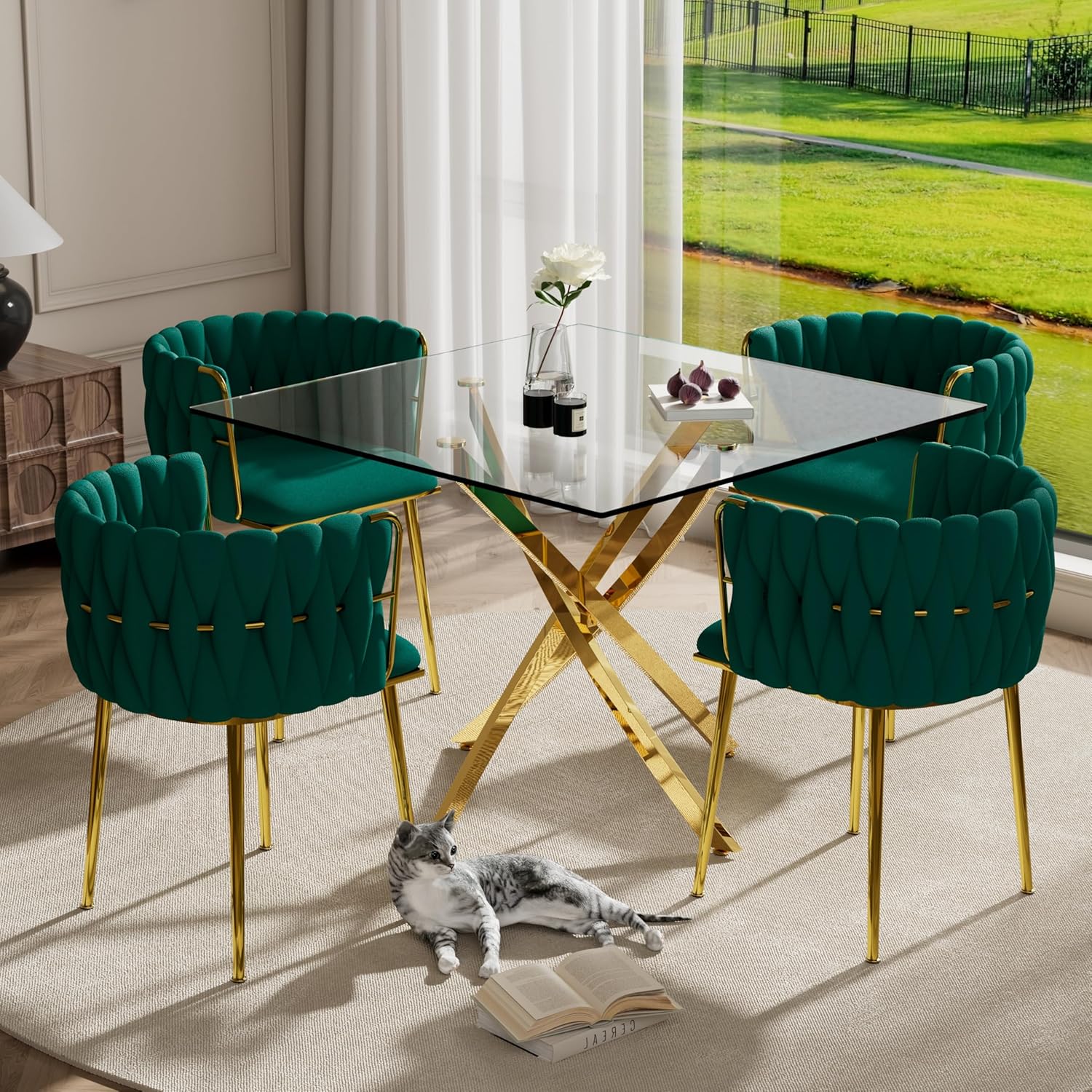 Modern Luxury Dining Table Set for 4, 36” Clear Glass Top