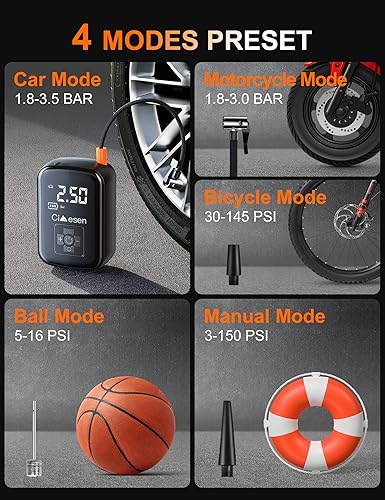 Miniatura 5 de Inflador de neumáticos inalámbrico Compresor de aire portátil - Compresor de aire portátil para automóvil, bomba de bicicleta compacta, bomba de