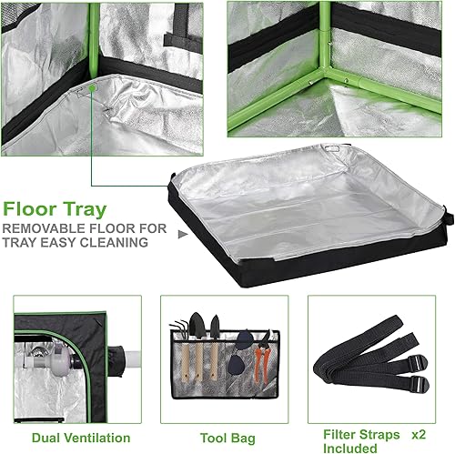 Miniatura 5 de JungleA Tienda de cultivo pequeña de 2x2, sistema de cultivo hidropónico de Mylar altamente reflectante, kit de caja de invernadero para cultivo en