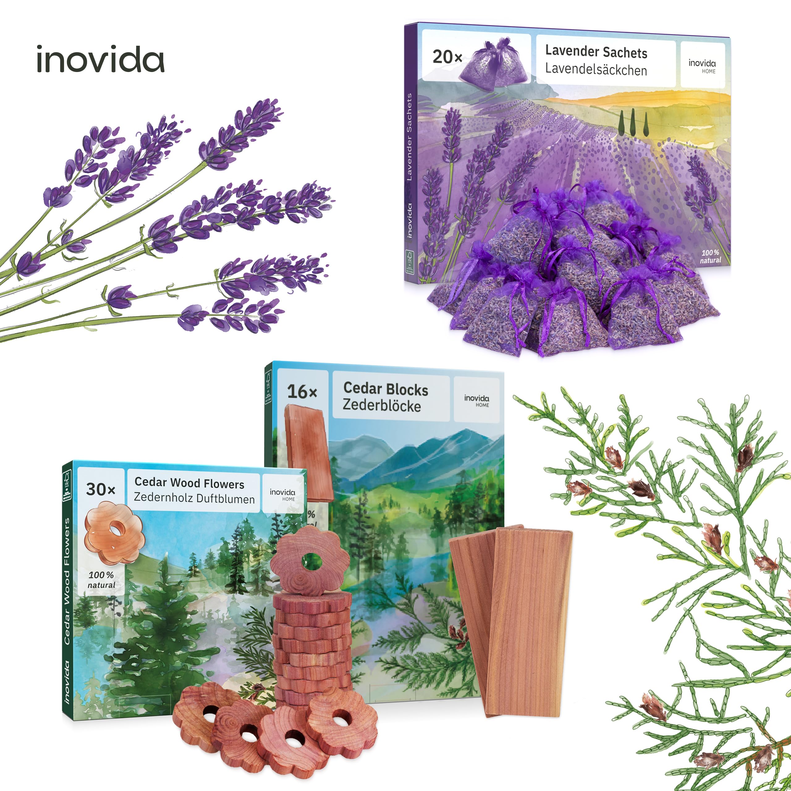 Protection Anti-Mites en Bois de Cèdre pour Armoire : 16 Blocs Parfumés en Bois de Cèdre Contre Les Mites Textiles – Désodorisant Naturel pour Penderie – Parfum Frais pour Vêtements – de Inovida