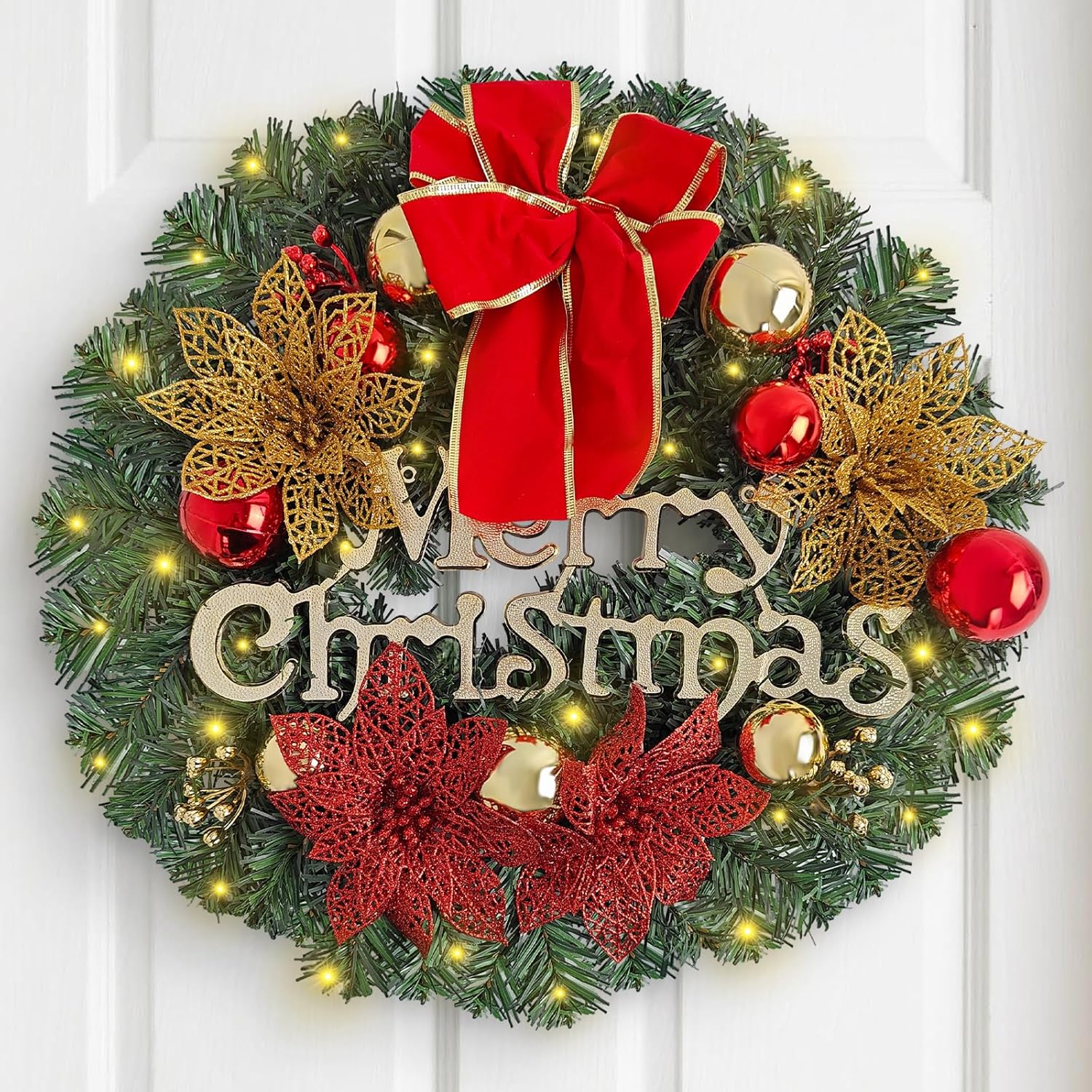 20 Inch Artificial Christmas Wreath, Green, Crestwood Fir, Decorated with Pine Cones, Berry Clusters, and Frosted Branches, Christmas Series