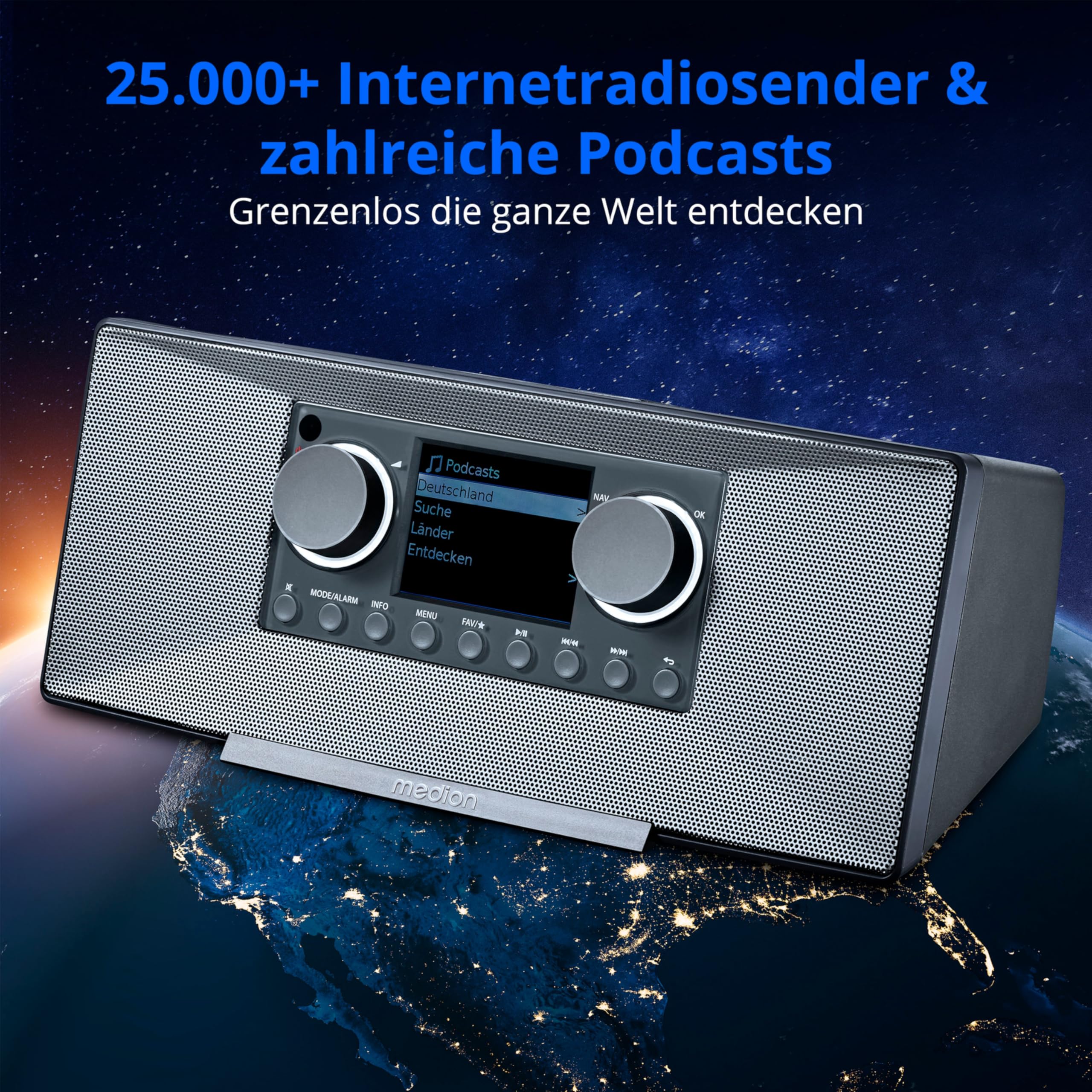 MEDION P85333 Internetradio mit DAB+ (WLAN, UKW, Spotify Connect, Amazon Music, DLNA, USB, Kopfhörer-Anschluss, AUX, Stereo Line-Out Cinch, Sleep Timer) grau