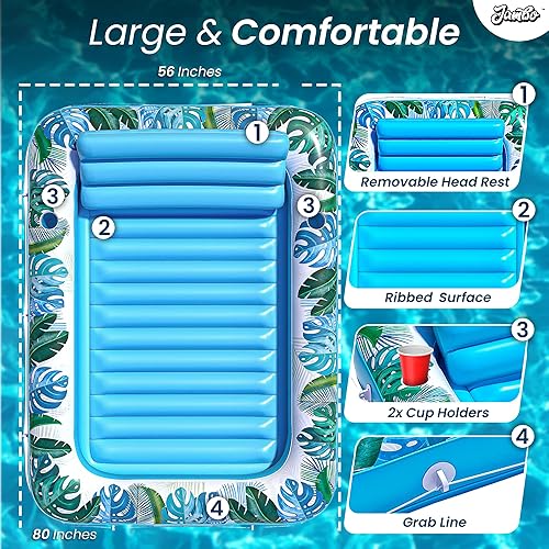 Miniatura 4 de JAMBO Flotador inflable XXL para piscina de 80 x 56 pulgadas, flotador de piscina con almohada, balsa de agua para adultos, balsa de bronceado