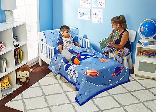 Miniatura 6 de EVERYDAY KIDS - Juego de ropa de cama de 4 piezas para niños, con diseño de aventuras en el espacio, incluye edredón, sábana plana, sábana bajera y