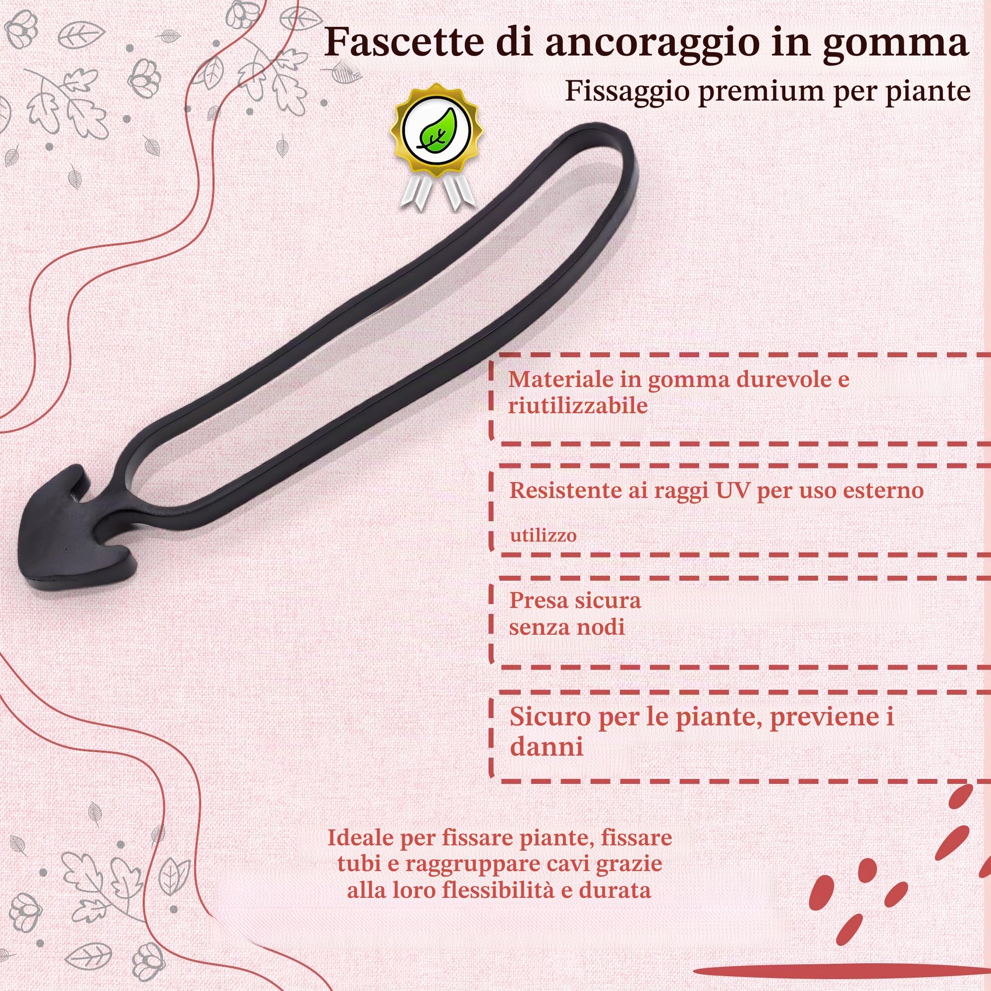 DOJA Industrial | Gancio Elastico Gomma di 10CM | Pack 100 | Fissaggio Elastici con Gancio Ancora per Orto Teloni Supporto Piante Pomodori | Tenditore Elastico per Sostegno Tutore Pali o Canne Bambu