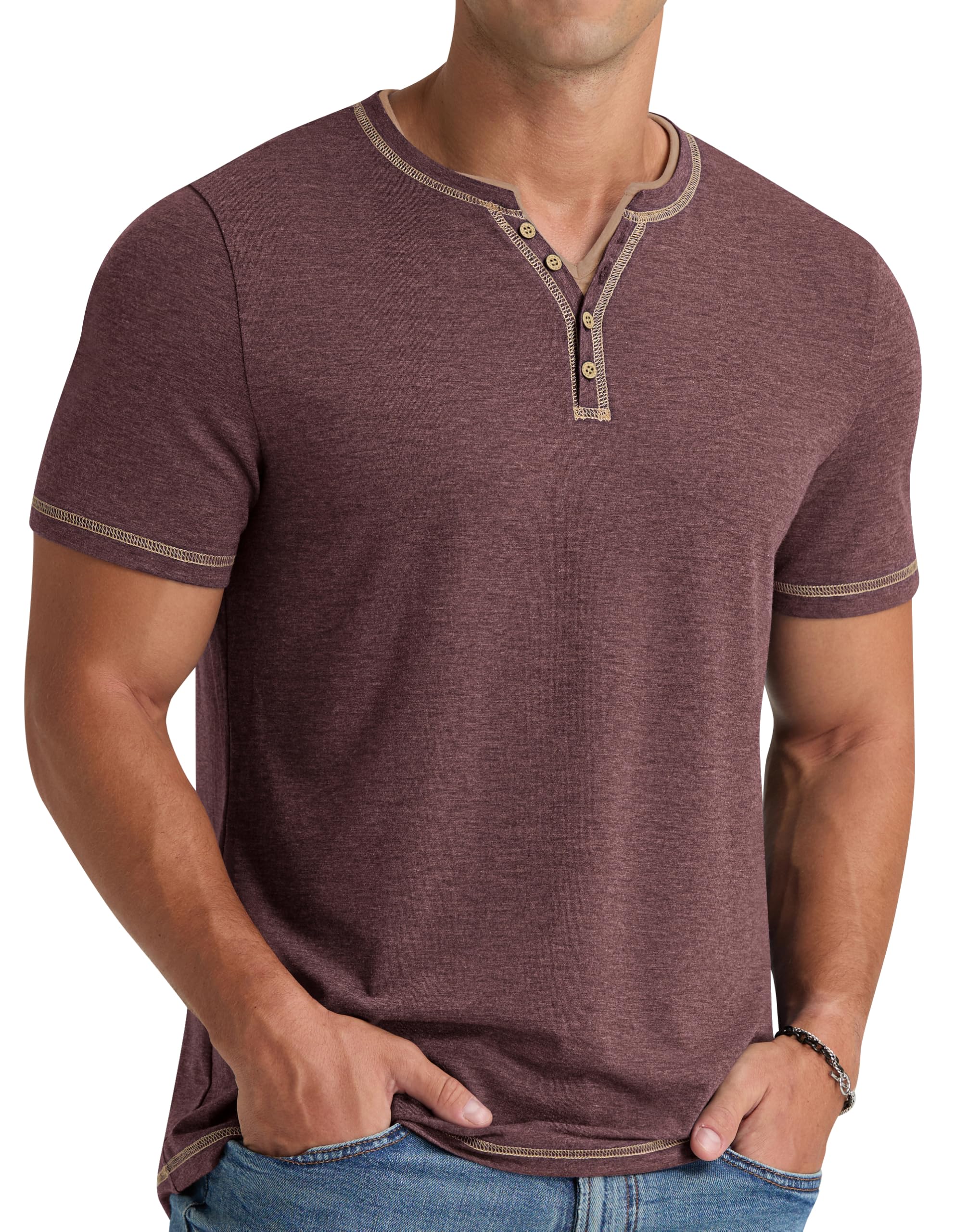 NITAGUT T-Shirts for Herren Kurzarm V-Ausschnitt Knopfleiste Männer Henley Tee Shirts Sommer Lässige Slim Fit Tops