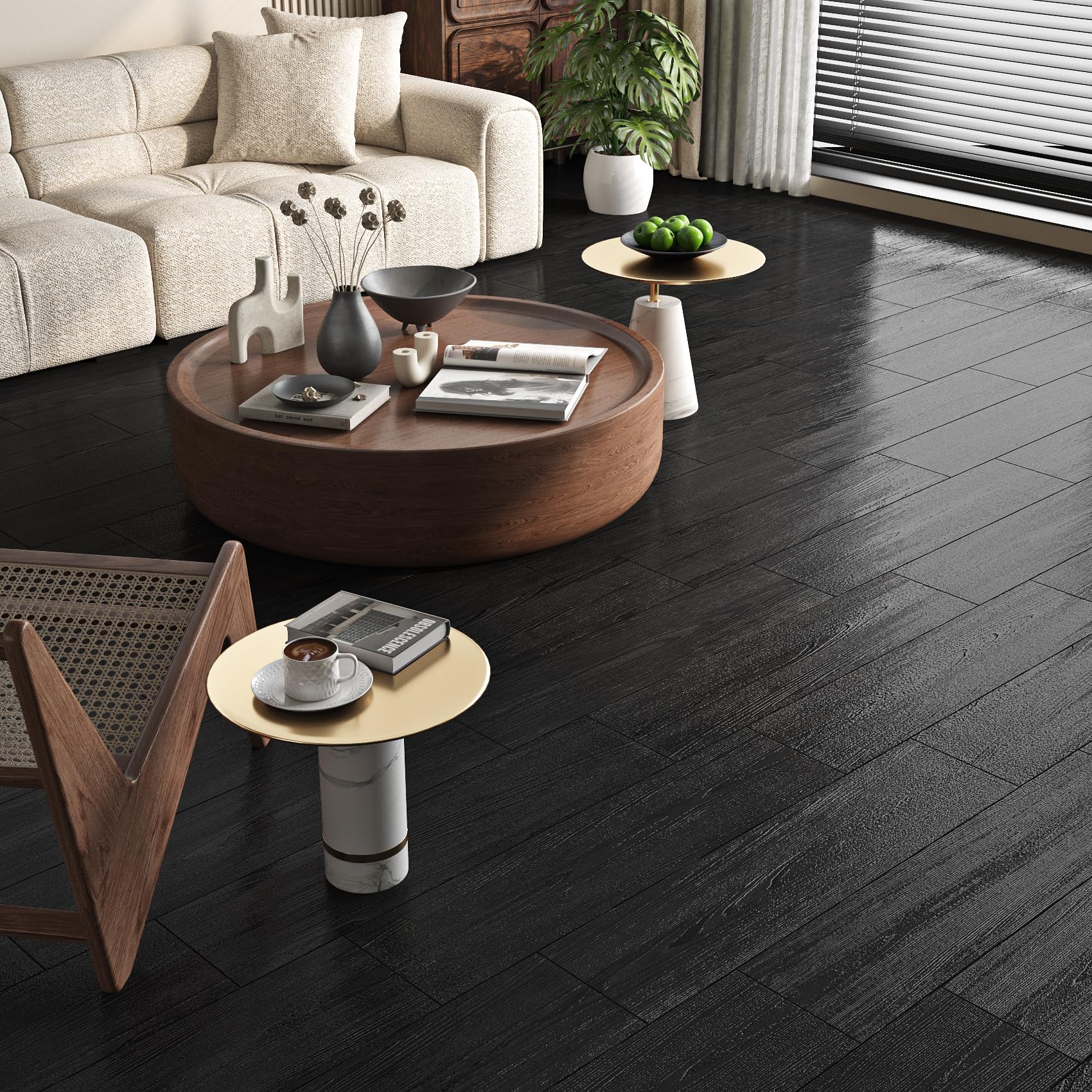 Livelynine Pavimento Adesivo Effetto Legno Scuro 90x15CM Pavimento PVC Adesivo Bagno Lavabile 36-Pezzi Piastrelle Adesive Pavimenti Cucina Parquet Adesivi Pavimenti Legno Nero Rivestimento