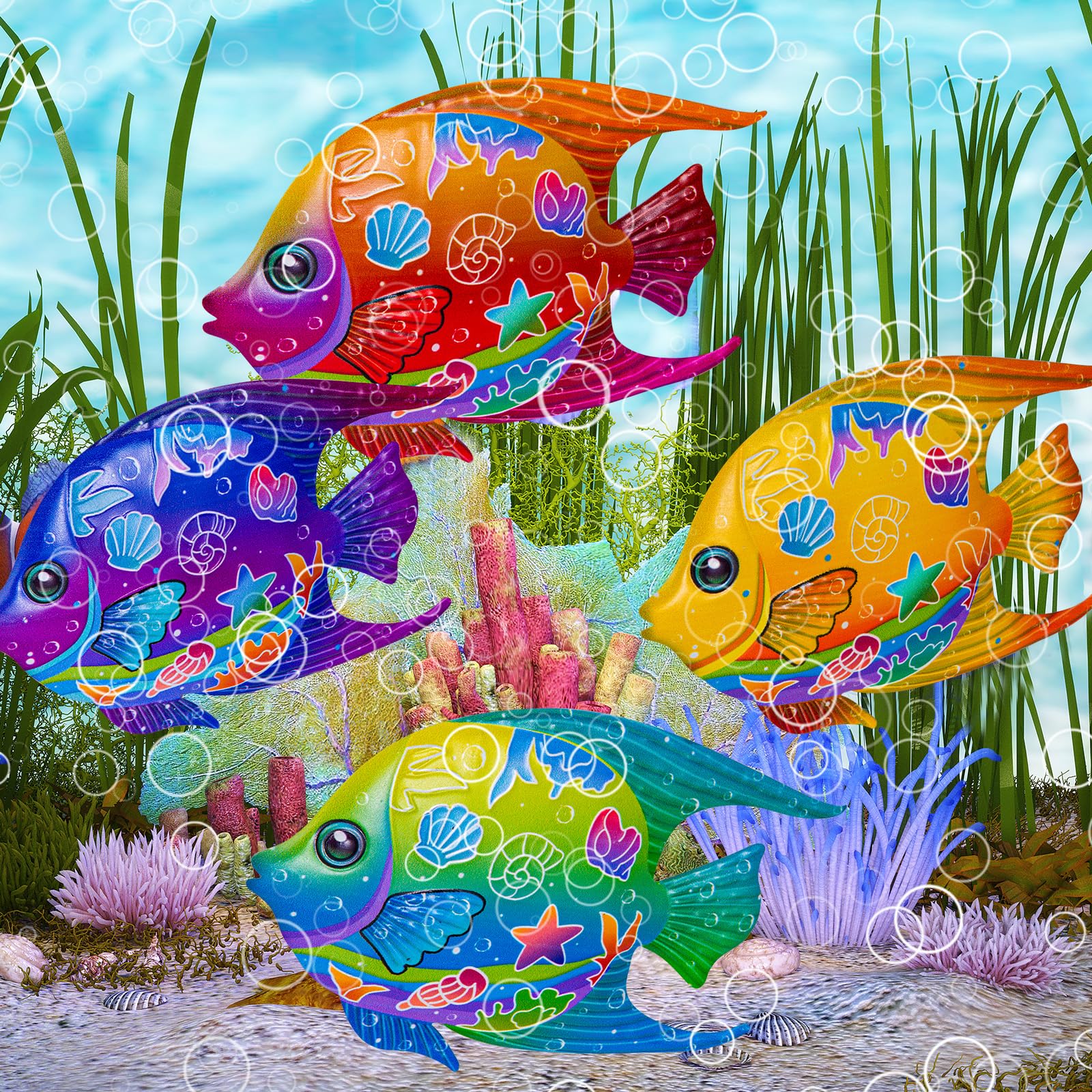 4 Pièces Poissons En Métal Décoration Murale - Art De Fer Coloré Pour Jardin, Porche Et Intérieur