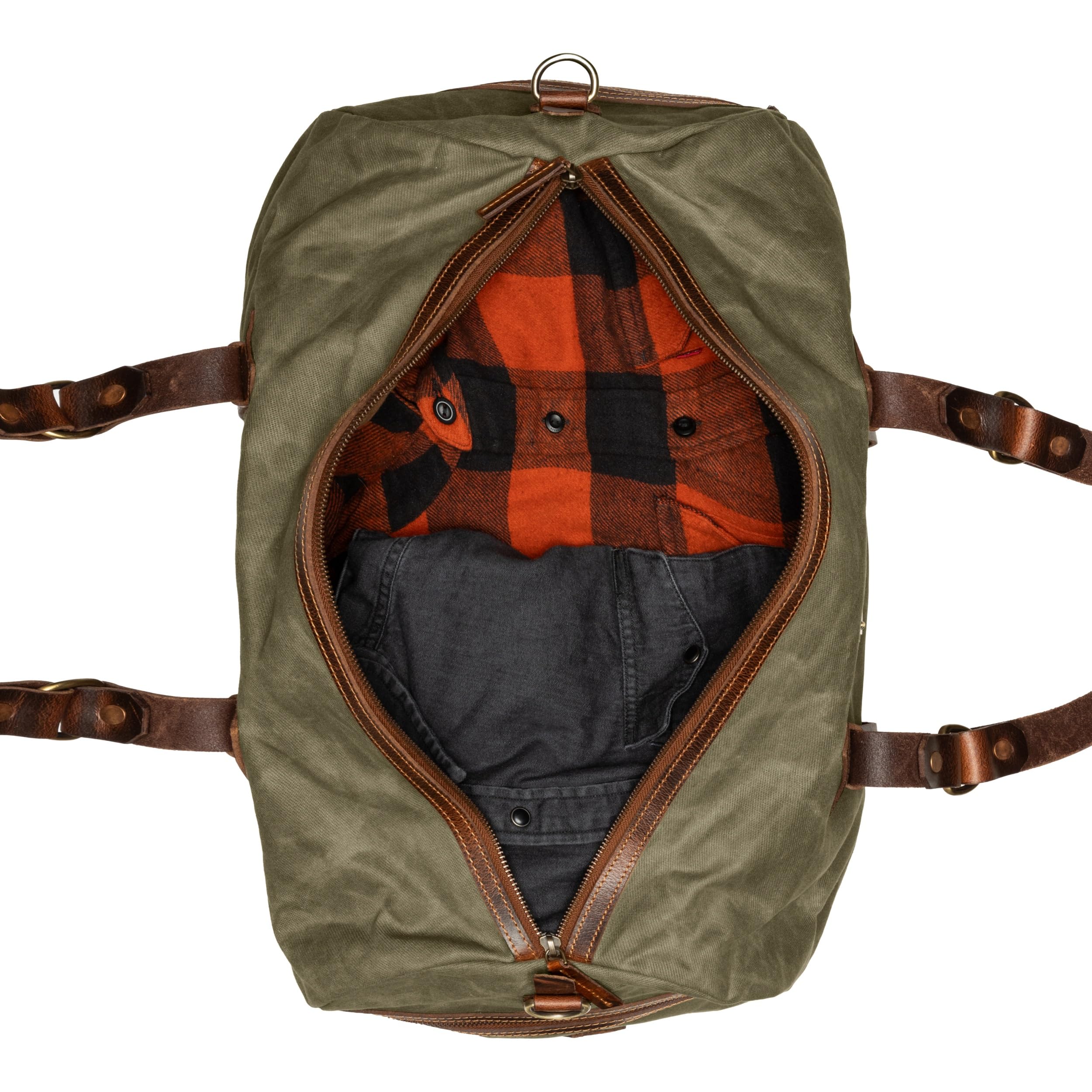 DRAKENSBERG Wachs-Canvas Leder Weekender 'Cody' (54cm) Wasserabweisende Reisetasche, Herren, Damen, Vintage | 50L, Wald-Grün, DR00620