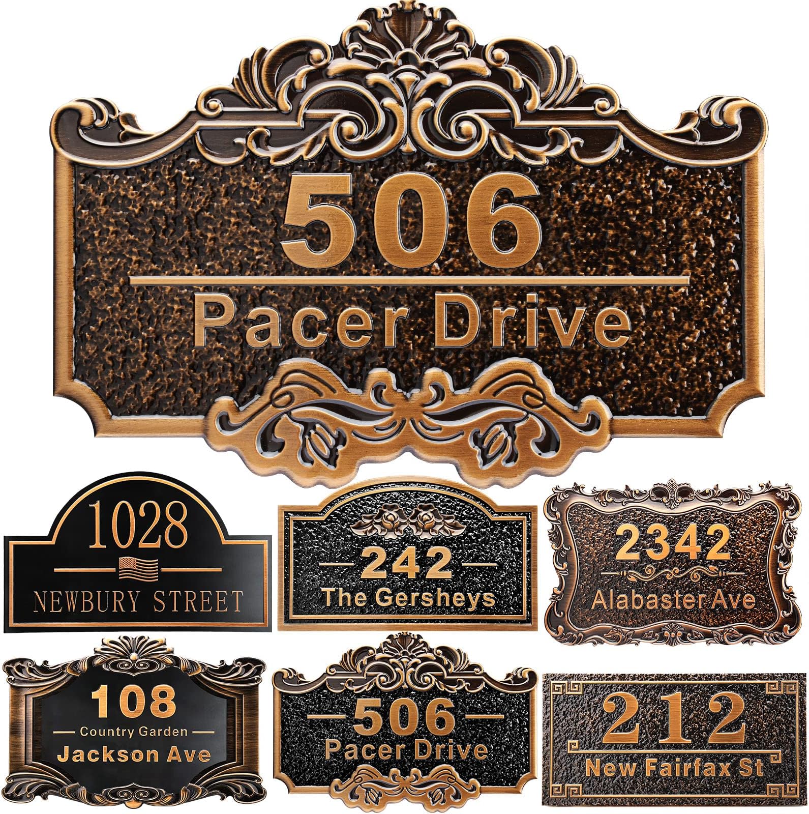 Personalized House Address Plaque 12" Cast Numbers for Outside Custom Street Name Address Sign Plate Vintage for Mailbox Door Room Classic Wall Outdoor Antique Copper