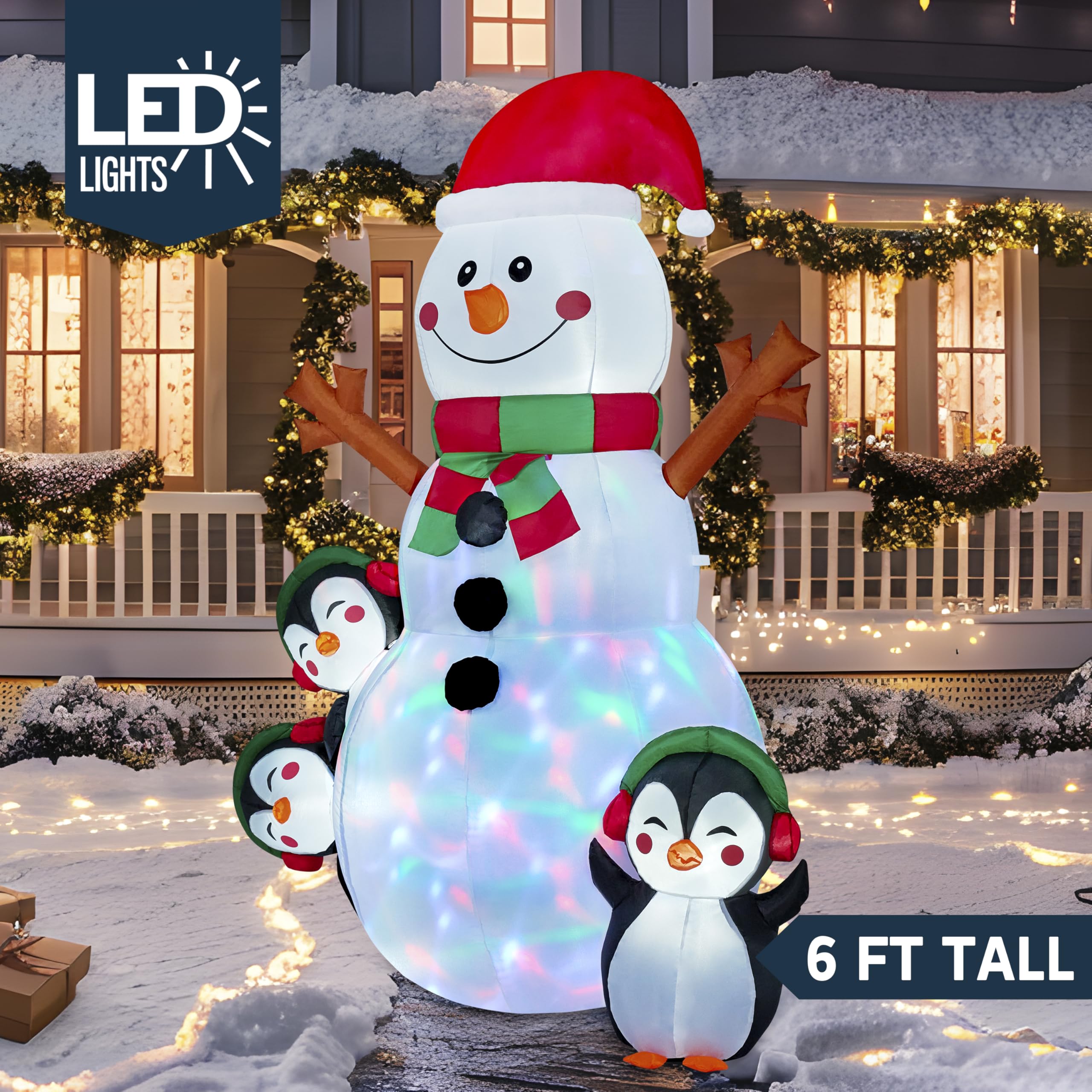 JOIEDOMI- Decoración Inflable para Exteriores con muñeco de Nieve navideño de 6 pies con Luces LED integradas, muñeco de Nieve Inflable con Forma de pingüino para Fiestas de Navidad