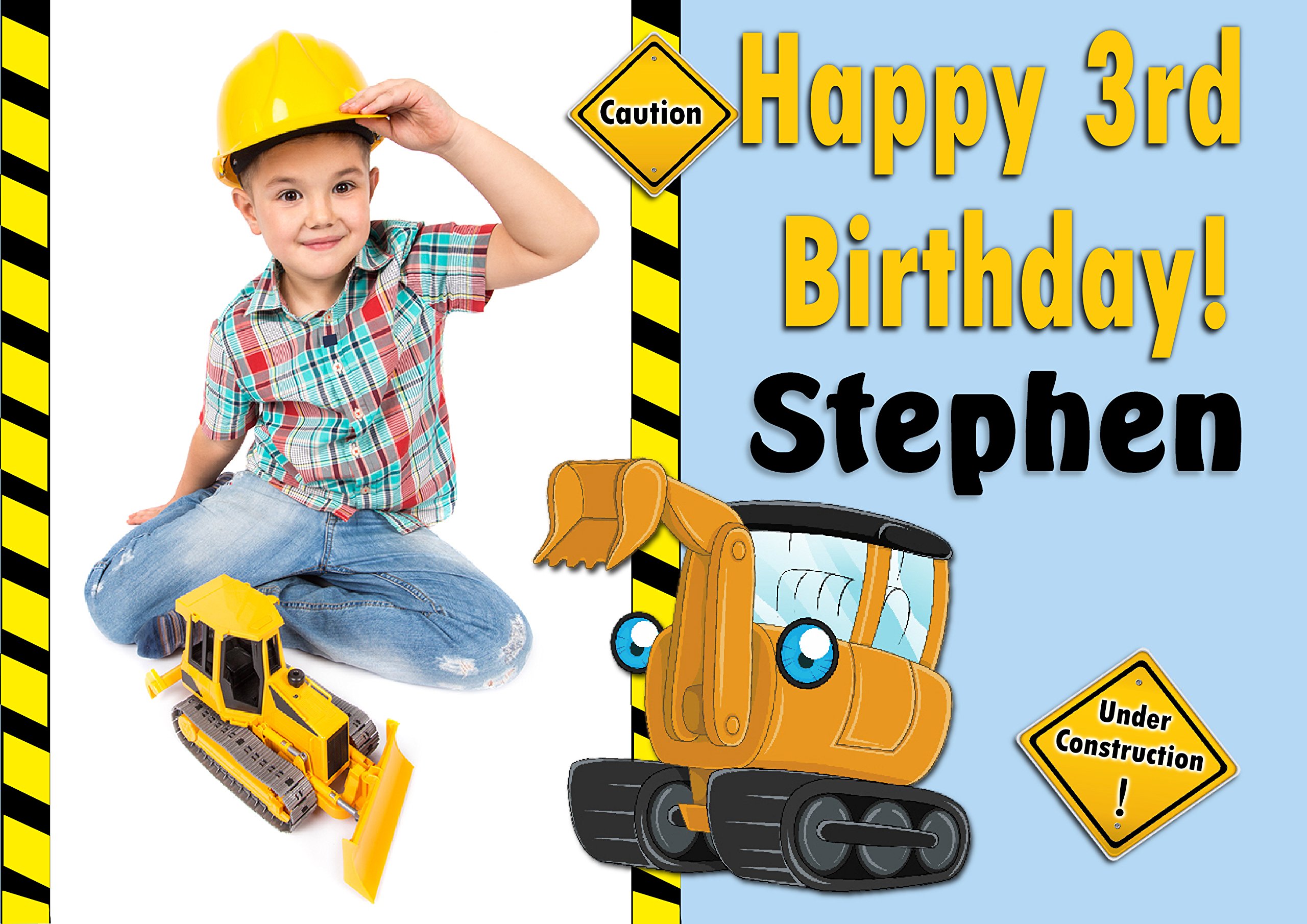 The Personalised Party Company Boys Yellow Personalised Digger Happy Birthday Party Poster Banner N51 - Any Age 1St 2Nd 3Rd 4Th 5Th 6Th (A2 (42Cm X 59.4Cm))