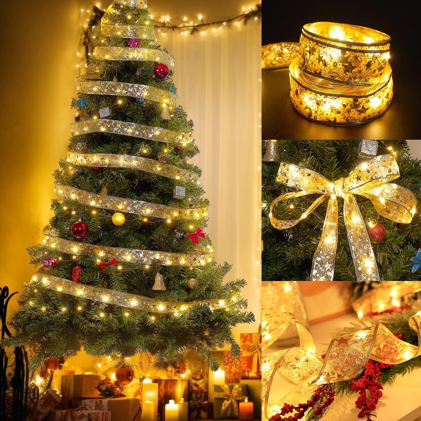 SUNNEST Cinta de Navidad con Luces 20M 200LED Luz de Cinta con Remoto, Alimentadas USB, Impermeable 8 Modos Decoración Navidad para Fiestas, Dormitorio, JardíN, Interior, Exterior
