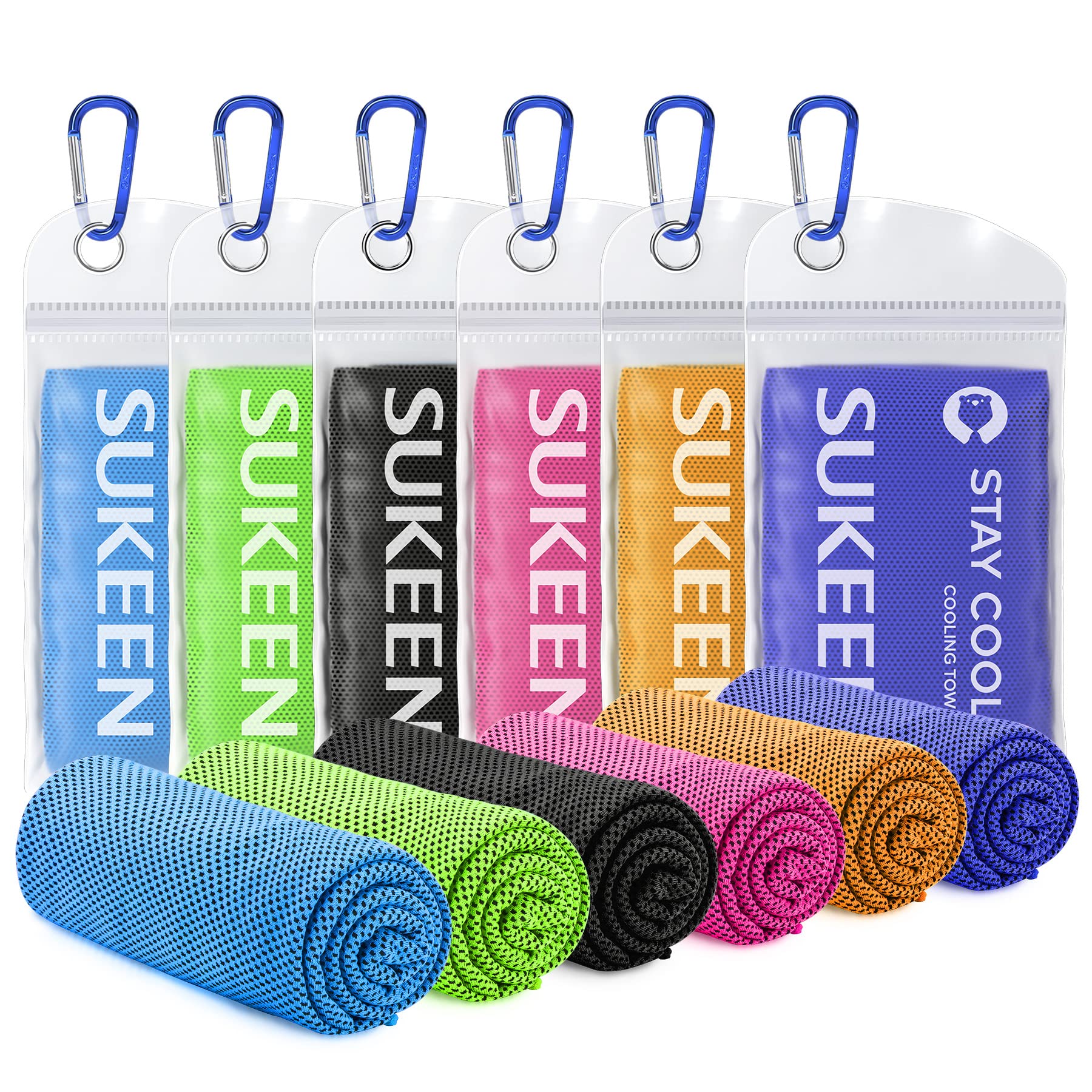 Sukeen Cooling Towels 6 Pack (40"x 12"), Neck and Face, Cool Sweat and Lightweight Breathable Towels for Hot Weather, Yoga, Sports, Workout, Running, Gym, Camping, Fitness