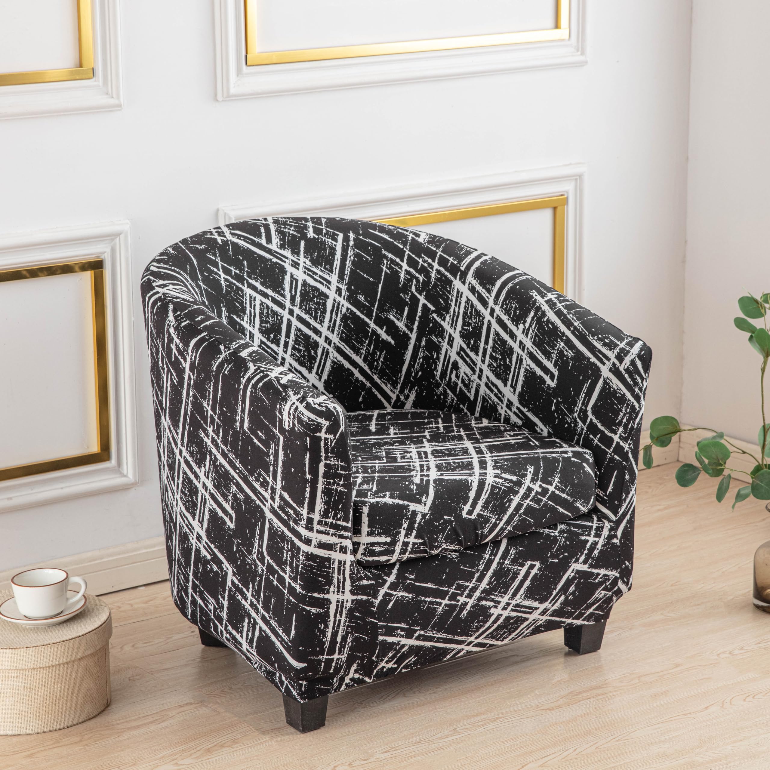BSYMDH 2 Piece Club Chair Slipcover Printed Tub Chair Slipcover Stretch Armchair Cover Sofa Cover Printed Round Barrel Swivel Chair Covers Couch Covers with Elastic Bottom for Bar Living Room,04