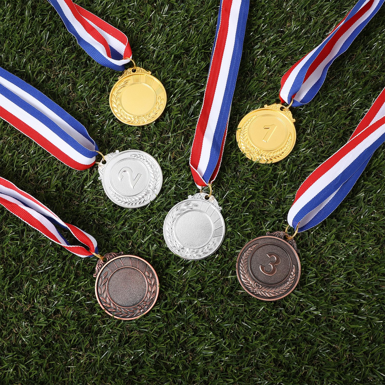 Set 12 Medaglie Premiazioni Per Bambini - Oro, Argento, Bronzo Con Nastro, Per Sport E Giochi - Foto 2