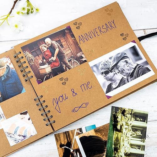 Vista 181 de Bstorify Álbum de recortes de 10 x 10 pulgadas, 70 páginas, protectores de esquina de papel kraft grueso negro, cierre de cinta, ideal para tus