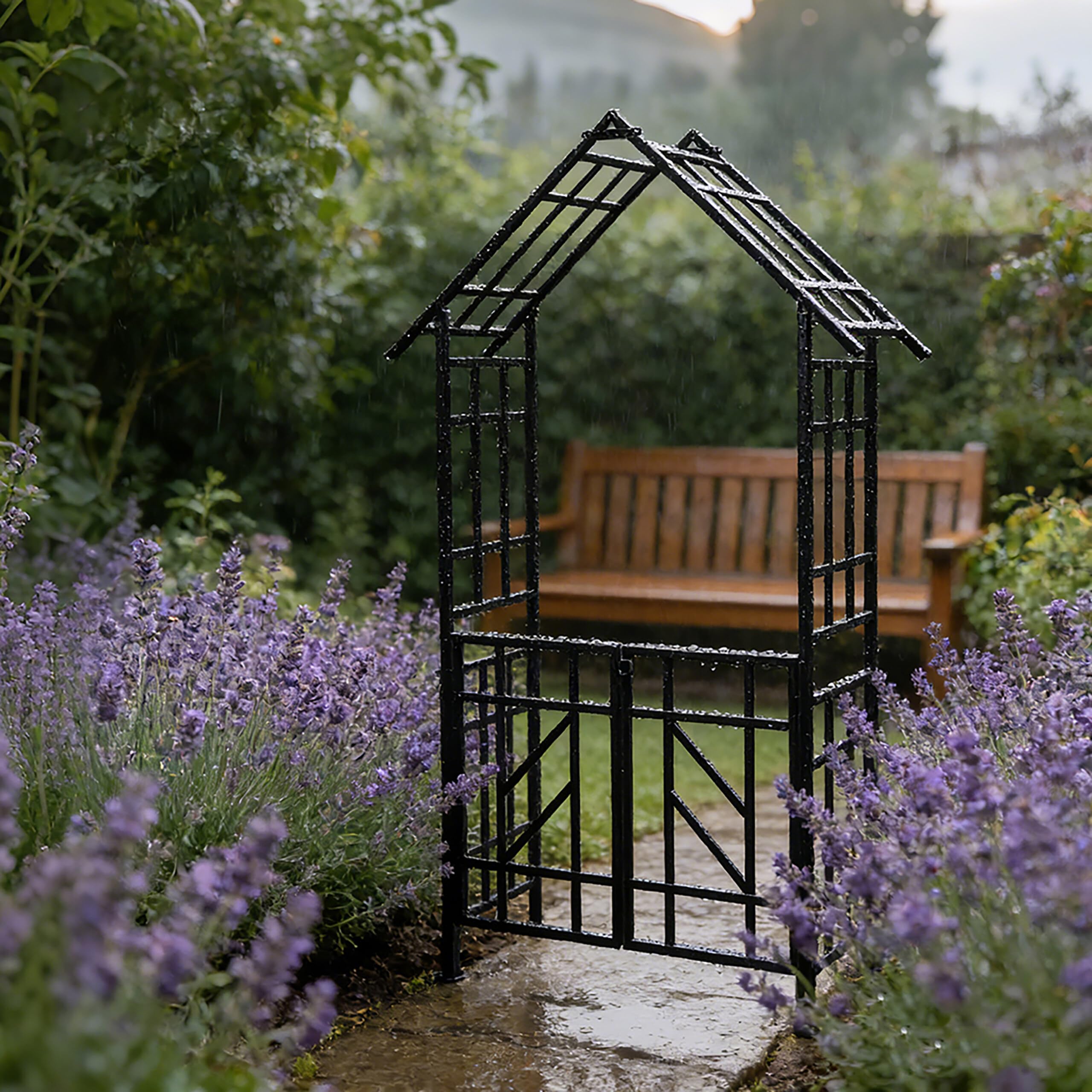Relaxdays Arche pour rosiers, Portail & Toit Pointu, Treillis Plantes grimpantes, H x L x P 247×148×43 cm, métal Noir