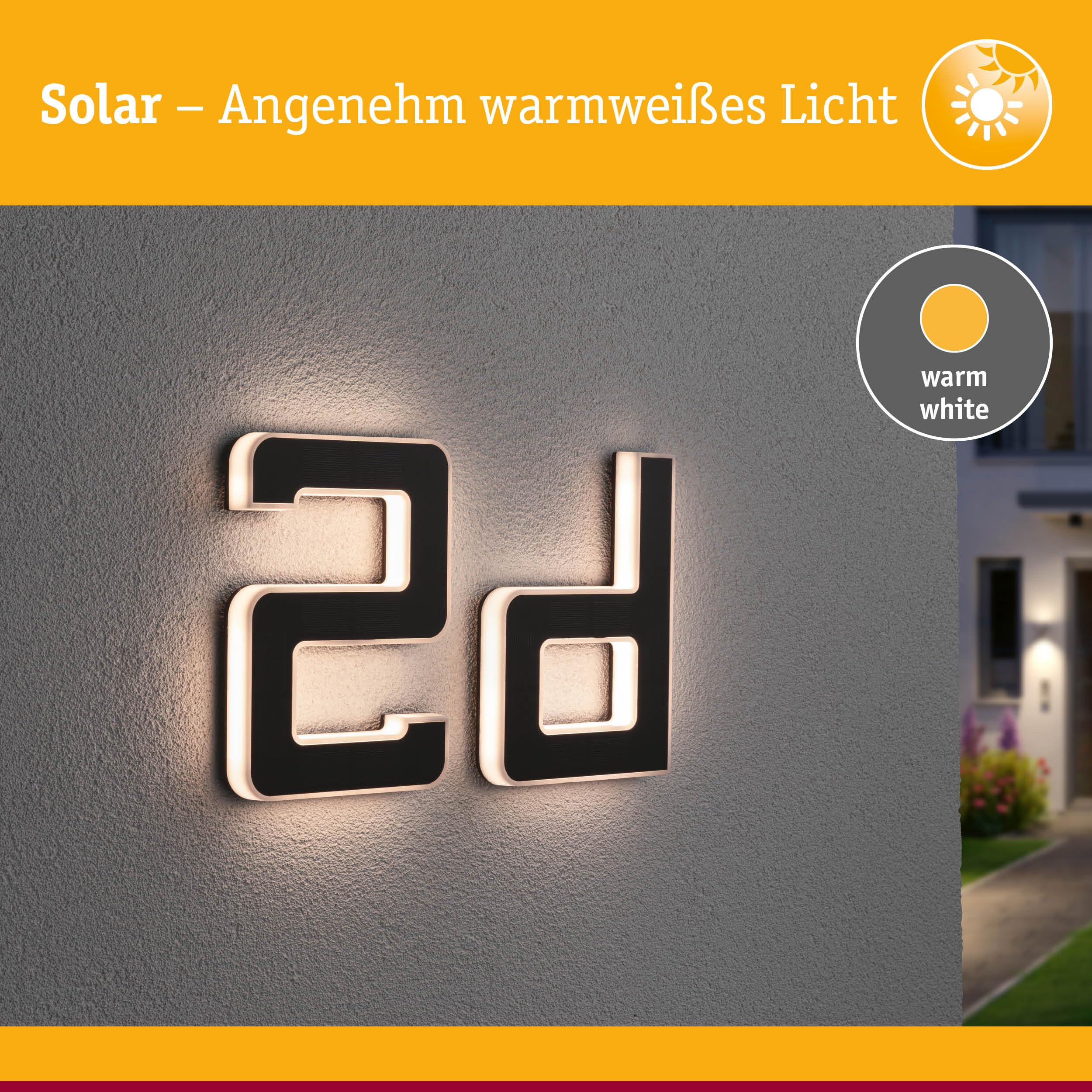 Paulmann 94653 Lampada solare LED per numero civico D IP44 bianco caldo batteria sostituibile incl. 1x0,2 W nero lampada solare plastica 3000 K