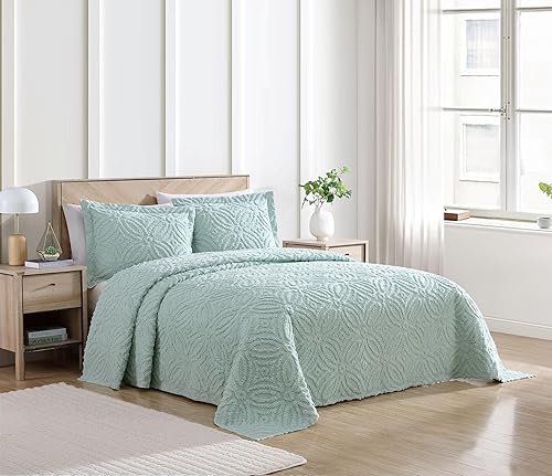 Miniatura 3 de Beatrice Home Fashions Colcha de chenilla para anillos de boda, tamaño Queen, color azul