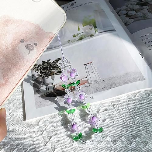 Miniatura 5 de Abalorio para teléfono con diseño de flores, correa de muñeca con cuentas para bolso de cámara, llavero