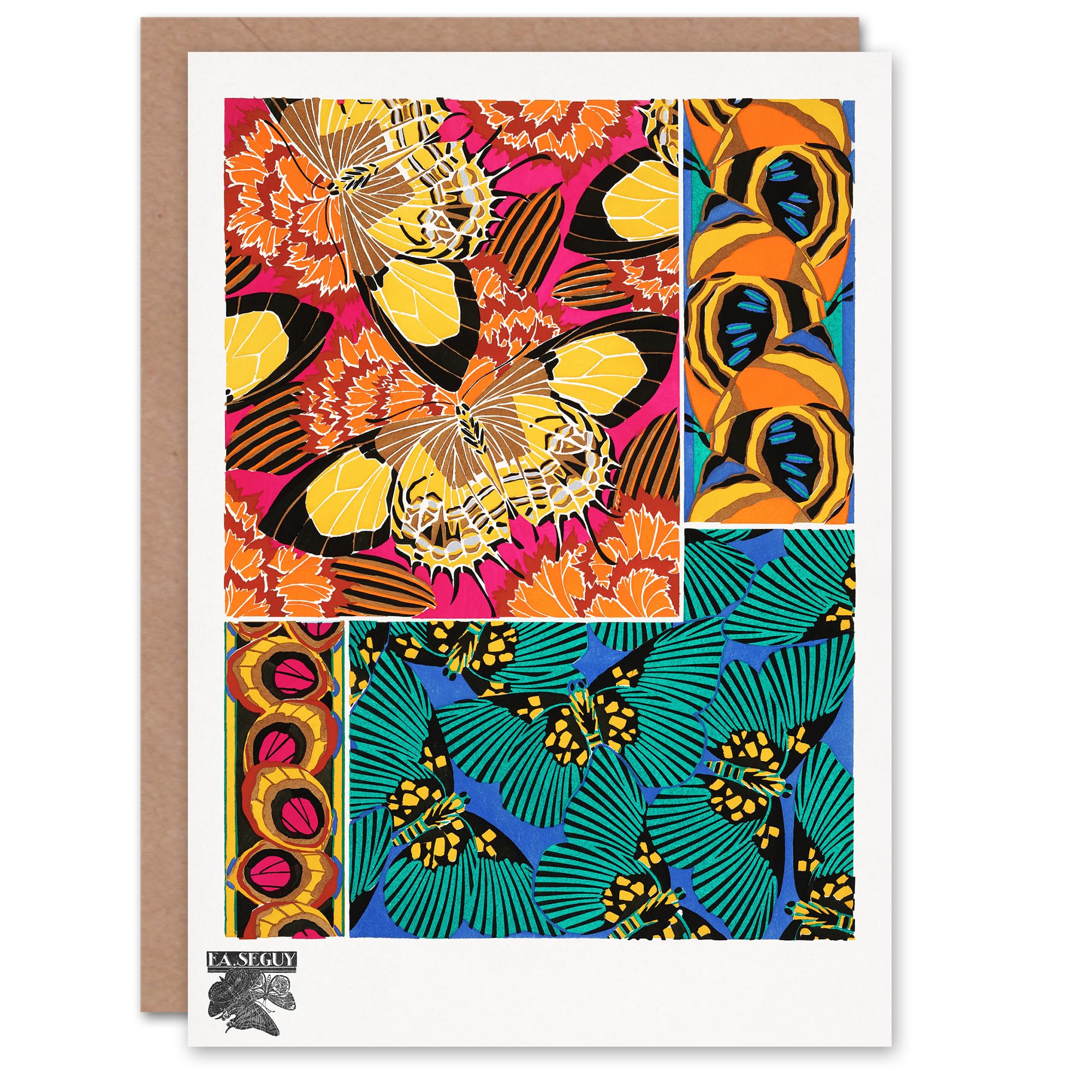 Artery8 Eugene Seguy Art Card Vintage Vibrant Butterflies Pattern