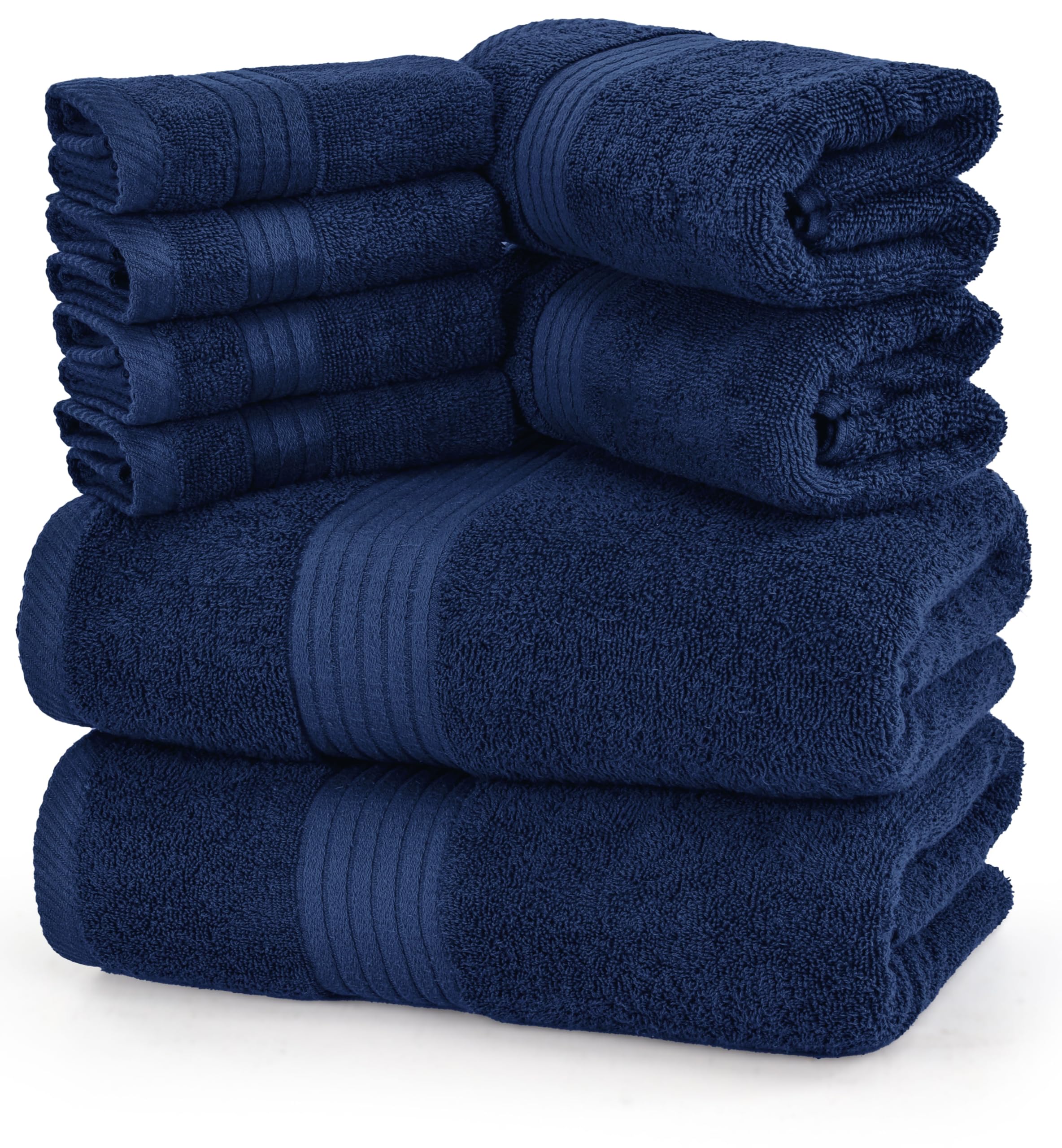 Utopia Towels 8 Piece Premium Towel Set, 2 Bath, 2 Hand, and 4 Washcloths, 100% Ring Spun Cotton, Highly Absorbent Towels for Bathroom, Sports, and Hotel, Navy