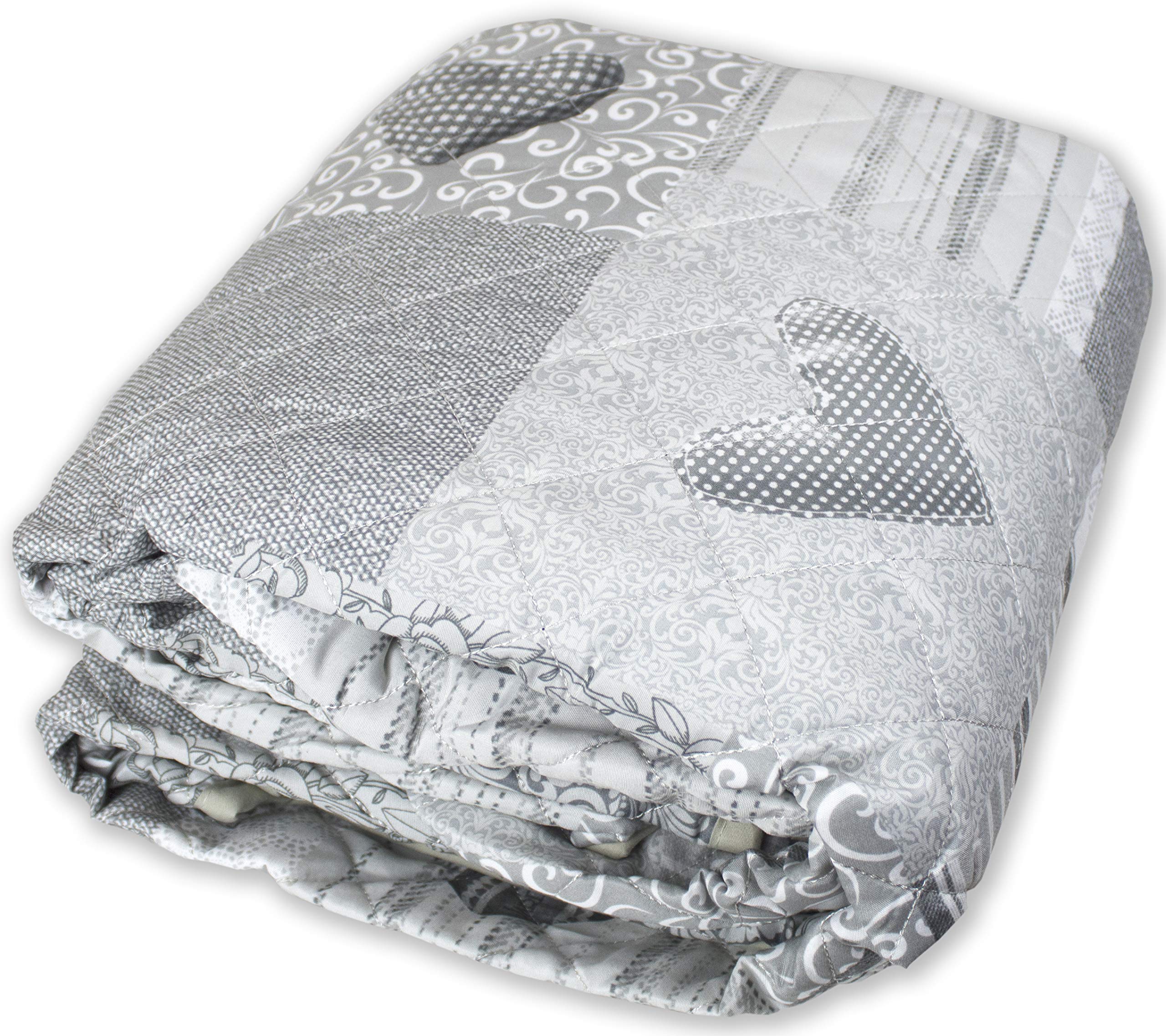 Tata Home Copridivano con Penisola Angolare Reversibile Universale Fantasia a Cuori Misura 3 Posti in Tessuto Trapuntato Imbottito Fronte e Retro Colore Grigio