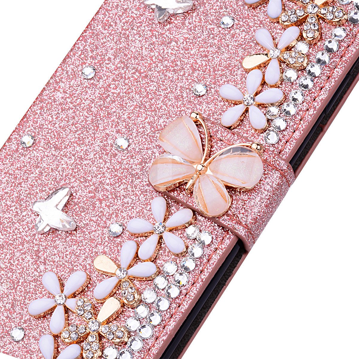 VLQI Custodia Libro Compatibile con Google Pixel 6 Pro Glitter Cover Portafoglio Magnetica Antiurto con Slot per Schede Brillantini Donna Ragazza Accessori di Cellulari Oro Rosa