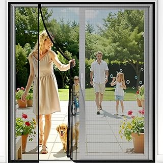 Magnetic Closure Screen Door, Reversible Mesh Door Screen Fits 72" x 80" Door, Heavy-Duty Magnetic Mesh Curtain for Sliding Door and French Door, Self-Sealing, Portable Patio Screen (74" x 81")