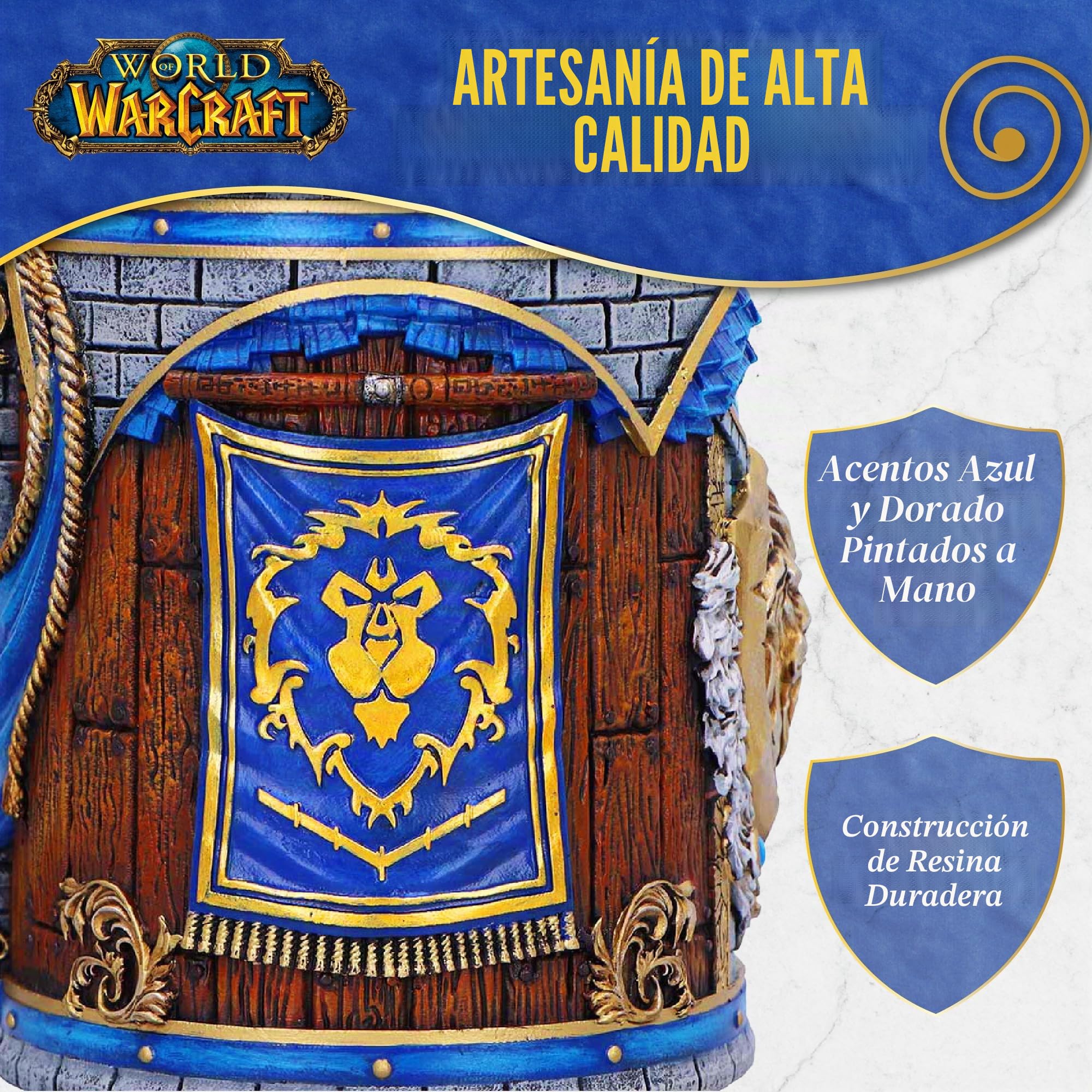 Nemesis Now Taza de Alianza World of Warcraft de 15.5 cm - Vajilla de bebida oficialmente licenciada de la Alianza con escudo, diseño de bandera e inserción de acero inoxidable