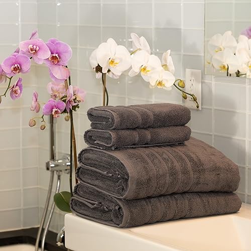 Miniatura 2 de Mosobam Juego de baño extragrande de viscosa de bambú de lujo de 700 GSM, 4 piezas, color gris carbón, 2 toallas de baño de 35 x 70 pulgadas, 2
