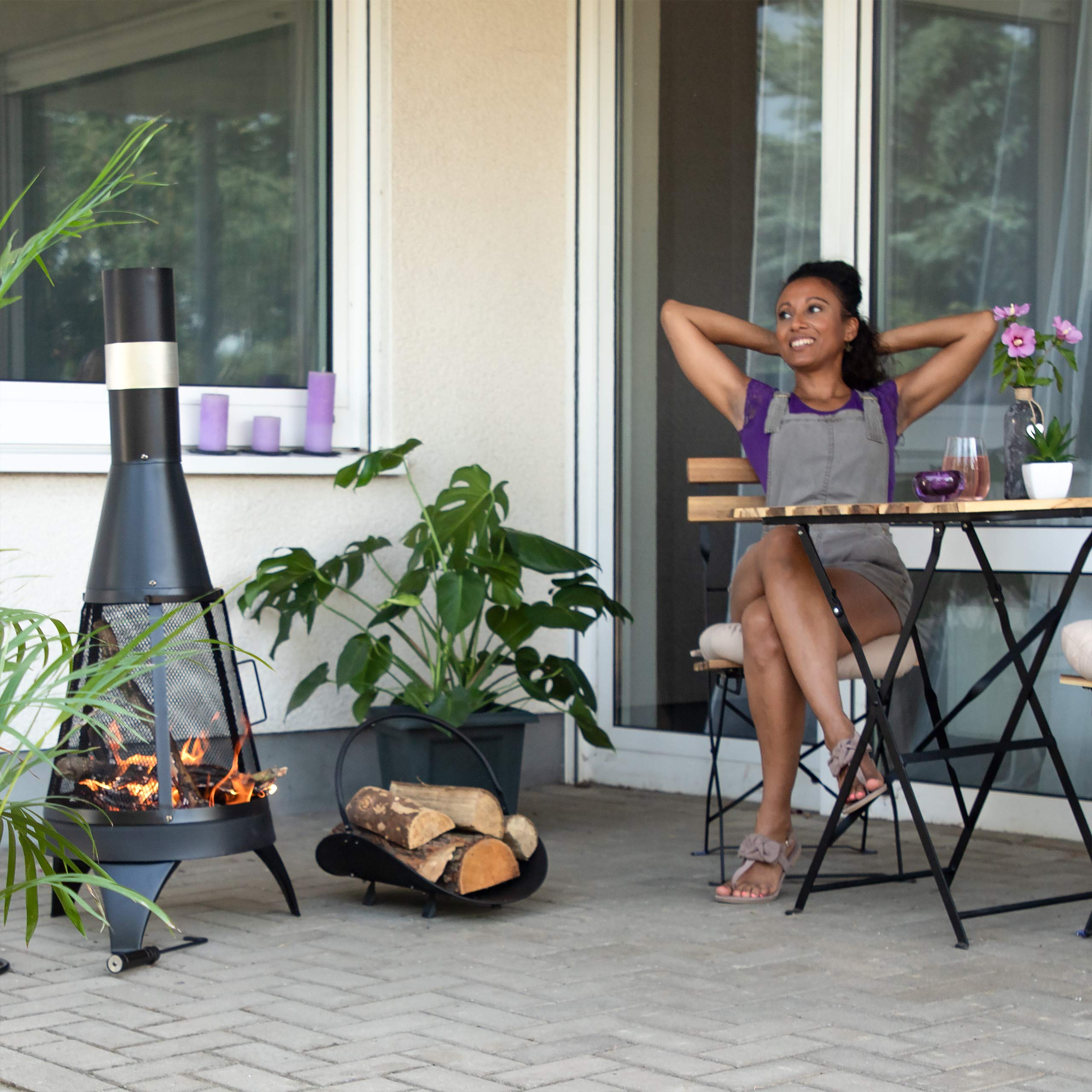 Relaxdays Cesto porta-legna da camino nero contenitore grande culla per legname metallo HxLxP 40 x 38 x 48 cm nero