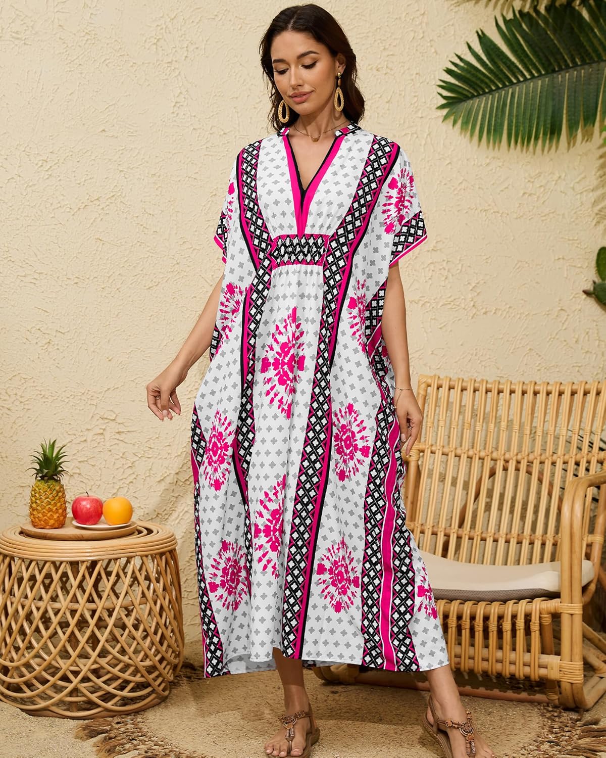 Bsubseach Kaftan Dresses for Women V Neck Modern Caftans Plus Size Swimsuit Coverup Beach Loungewear Dress - Image 3