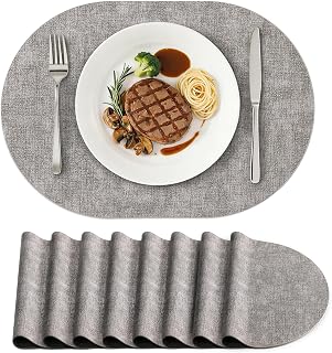 homing Heat Resistant Oval Placemats Set of 8, Light Grey