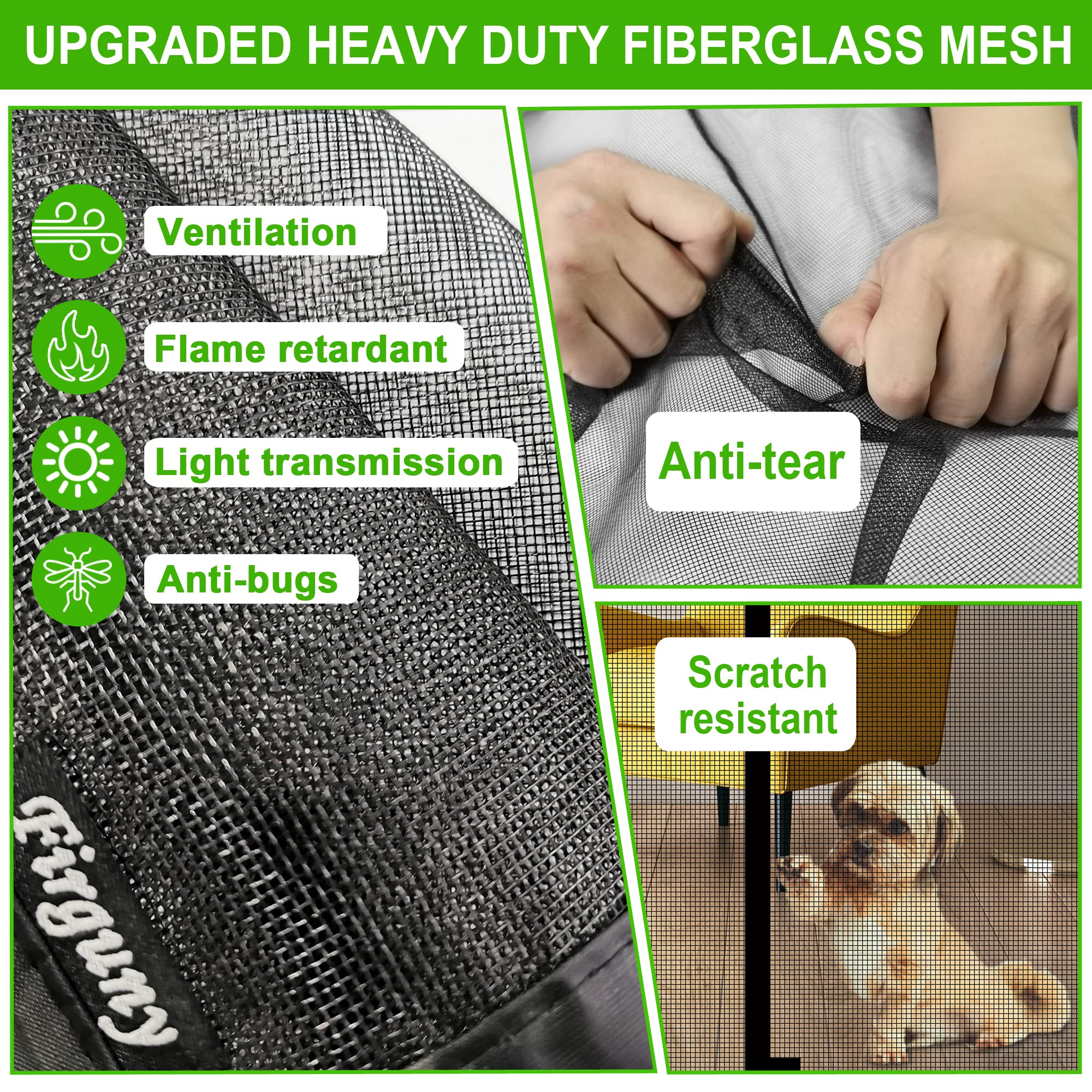 Fiberglass Magnetic Screen Door Fits Door Size 32 x 80, Screen Size 34" x 81", Heavy Duty Mesh Screen Doors Magnets, Door Screen Magnetic Closure for Front Back Single Door, Full Frame Velcro (Black)