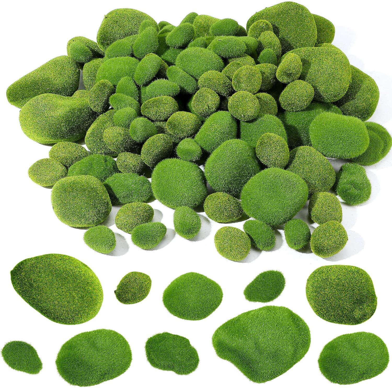 Tigeen 100 Pcs Green Moss Balls Faux Artificial Moss Rocks