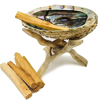 Alternative Imagination Premium Abalone Shell with Natural Wooden Tripod Stand and 6 Palo Santo Sticks