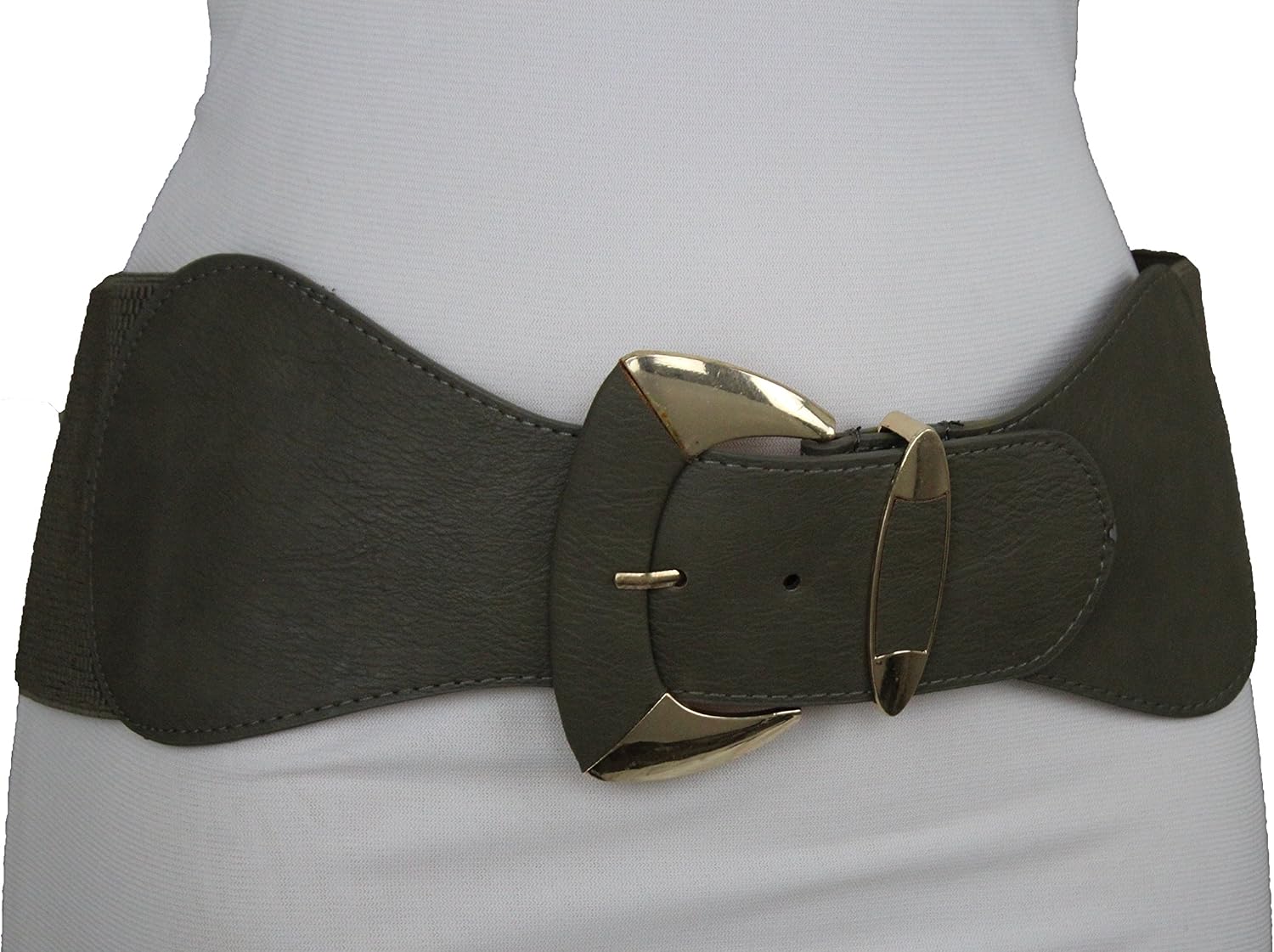 TrendyFashionJewelry TFJ Women Belt High Waist Hip Faux Leather Gold Metal Urban Buckle S M Gray