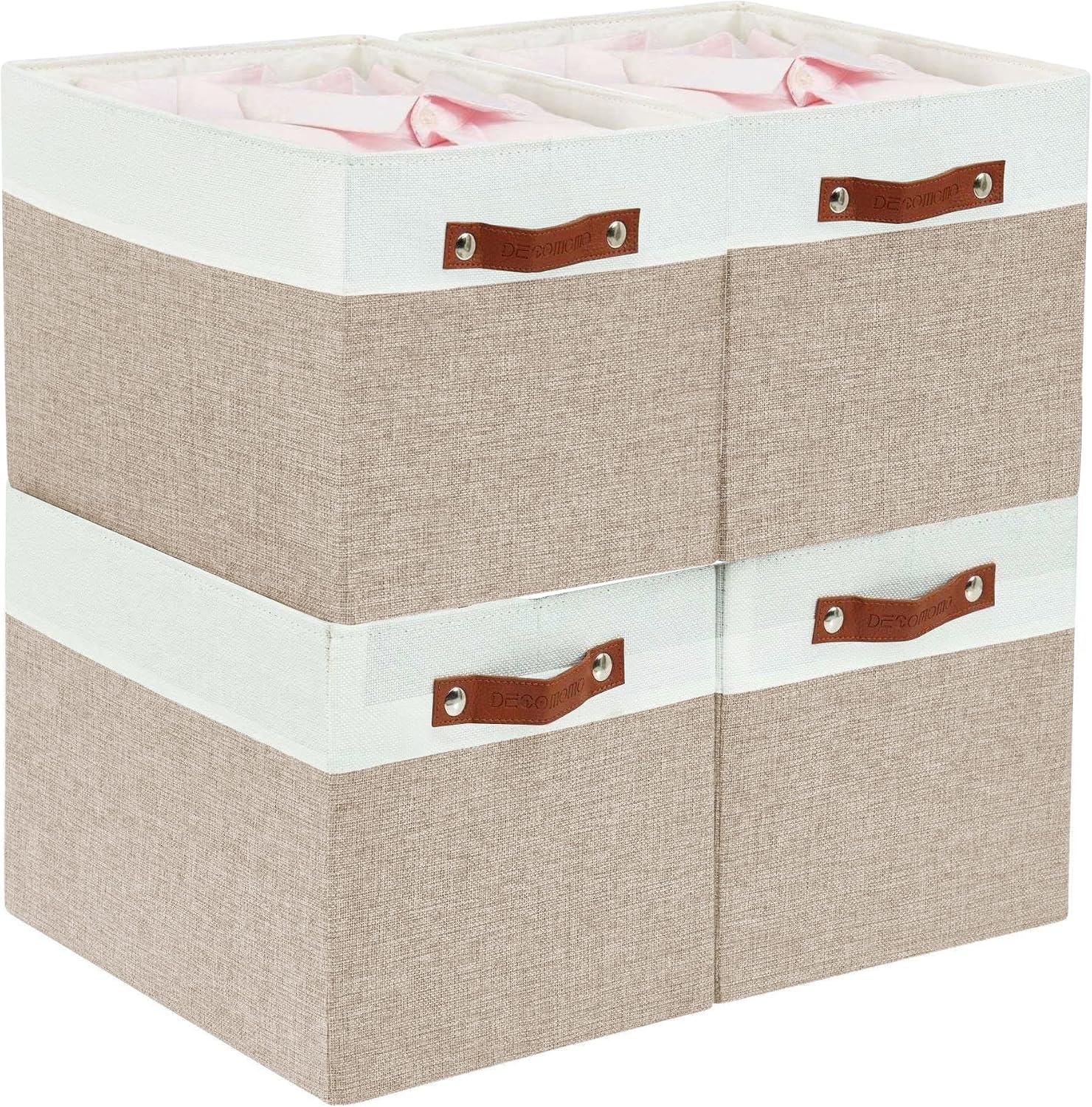 DECOMOMO Storage Bins | Kallax Storage Baskets for Cubby Toy Storage Shelves Cloth Nursery 13x15x13 Decorative Baskets for Organizing with Handles (Beige and White, 4-Pack)