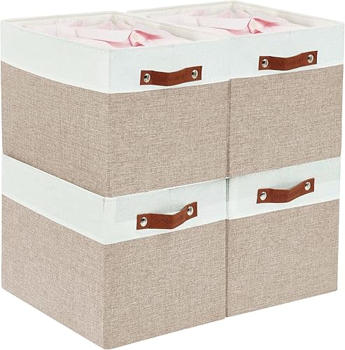 DECOMOMO Cubby - Cubos de almacenamiento de tela de 13 x 15 x 13 pulgadas para estantes Kallax, decoración de guardería con asas (beige y blanco, 13